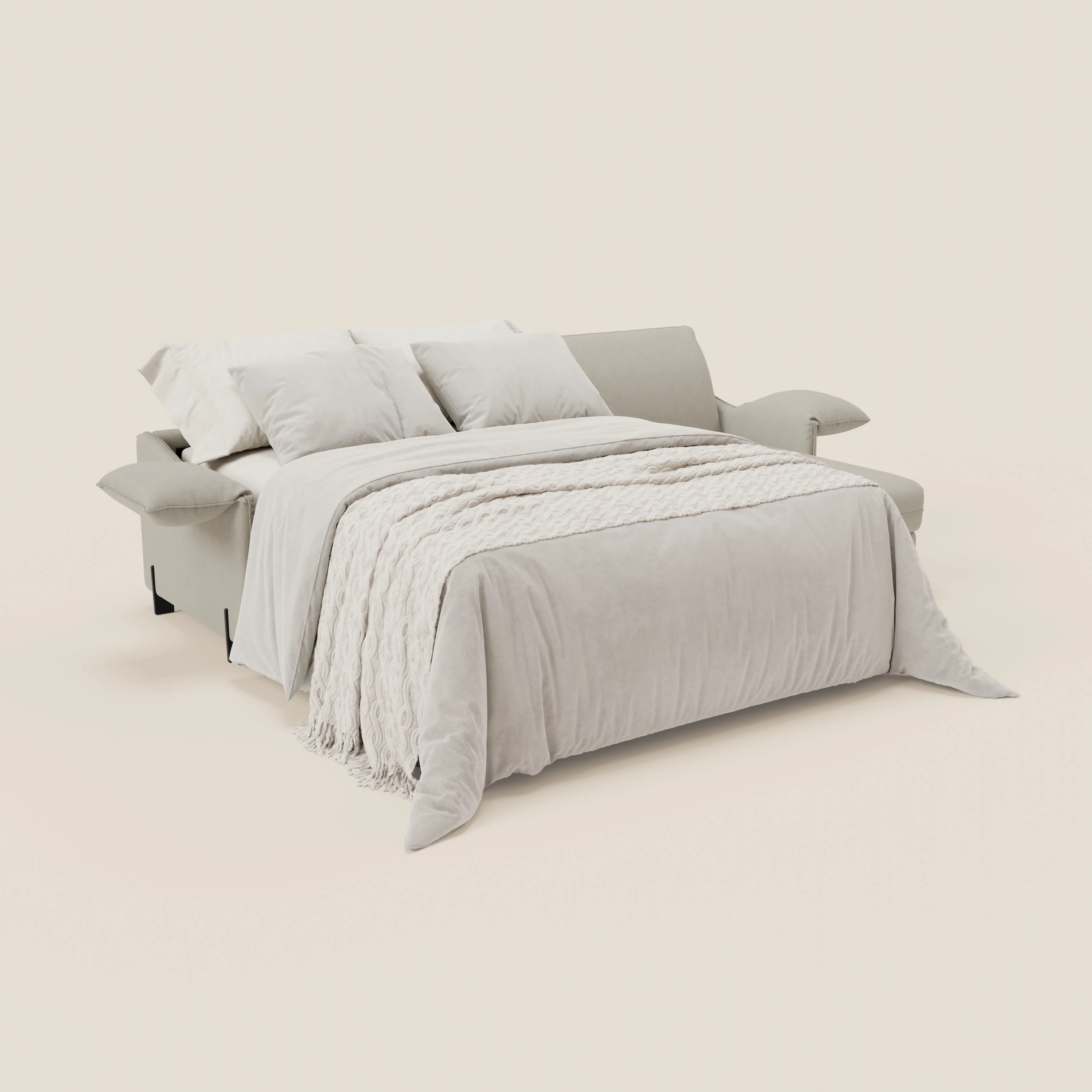 Primula Canapé convertible d'angle avec matelas H18 cm et chaise longue coffre en tissu détachable T05 crème - Image 2