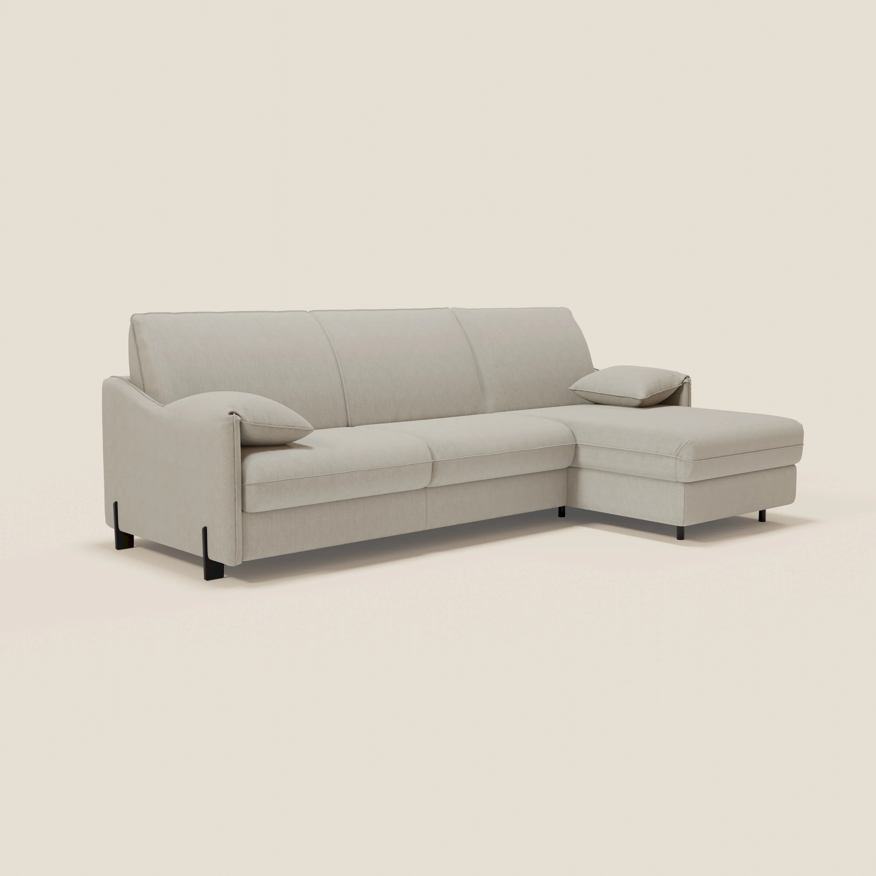 Primula Canapé convertible d'angle avec matelas H18 cm et chaise longue coffre en tissu détachable T05 crème - Image 4