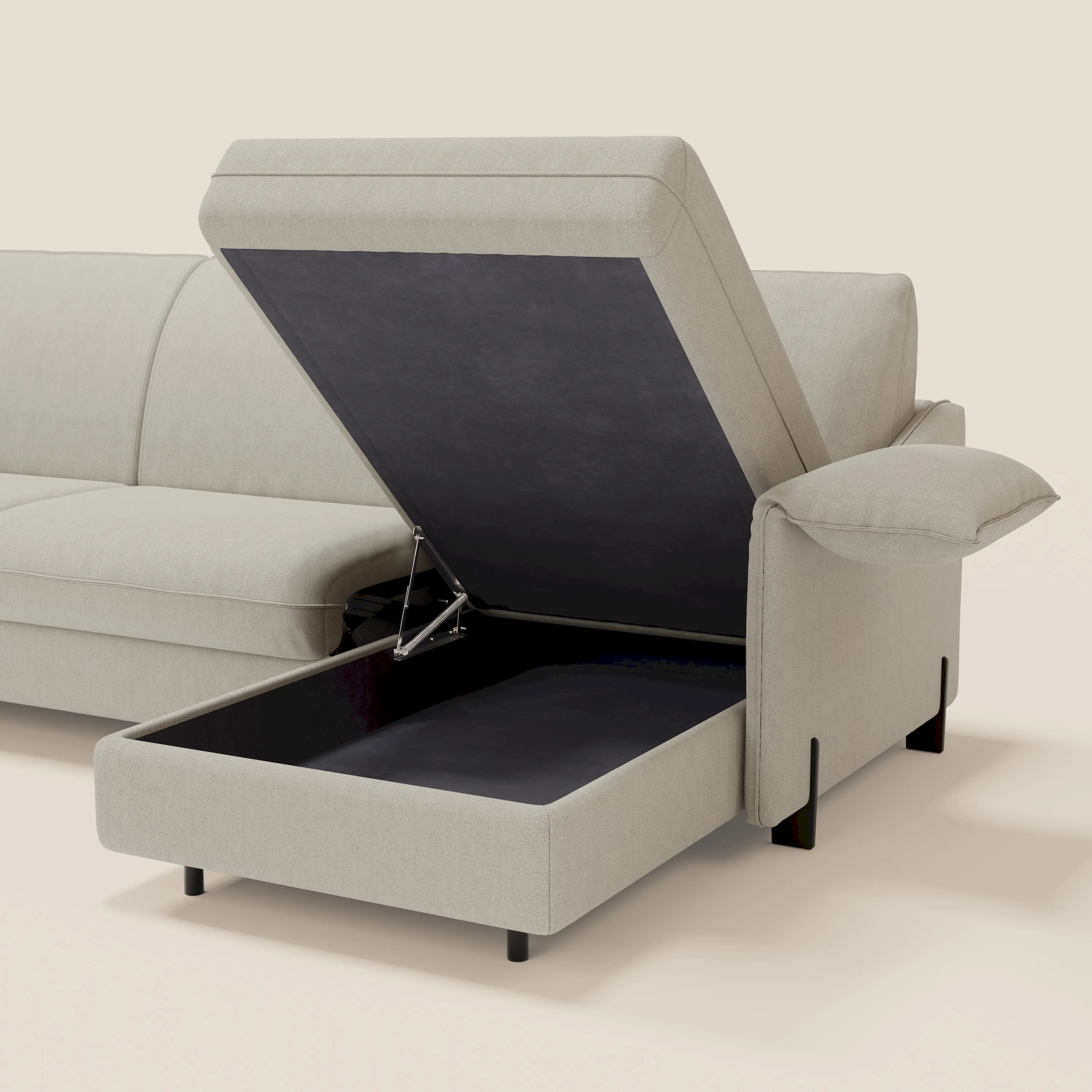 Primula Canapé convertible d'angle avec matelas H18 cm et chaise longue coffre en tissu détachable T05 crème - Image 6