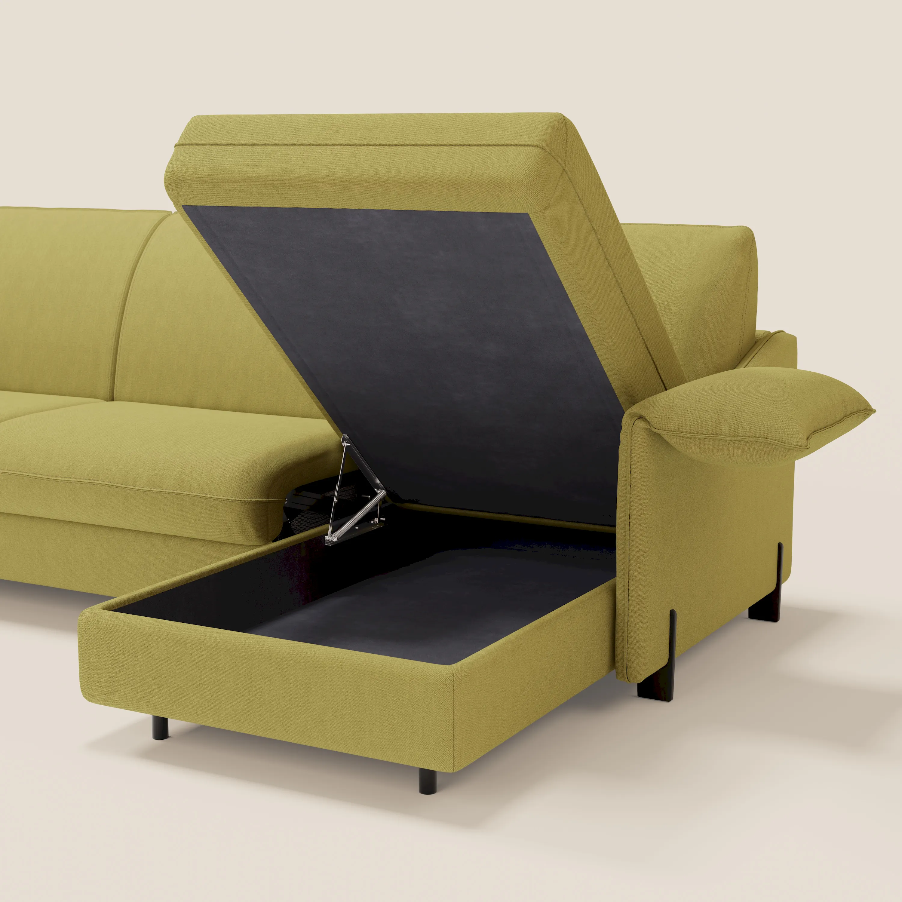 Primula Canapé convertible d'angle avec matelas H18 cm et chaise longue coffre en tissu détachable T05 jaune - Image 9