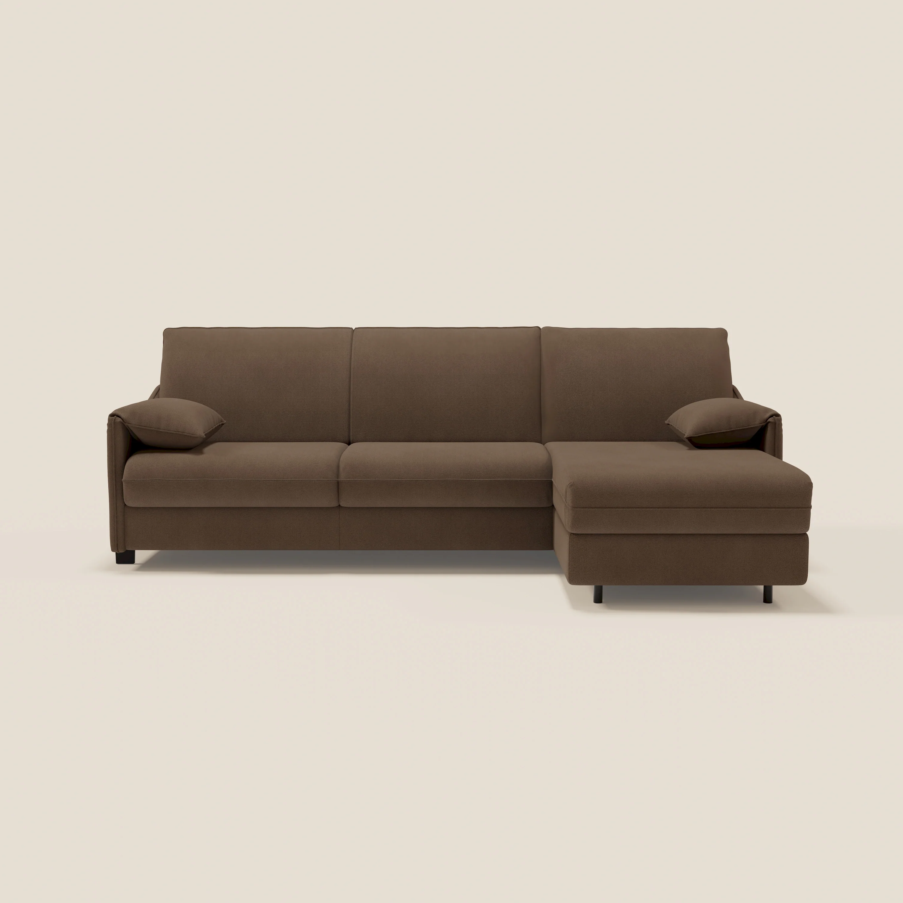 Primula Canapé convertible d'angle avec matelas H18 cm et chaise longue coffre en tissu détachable T05 marron