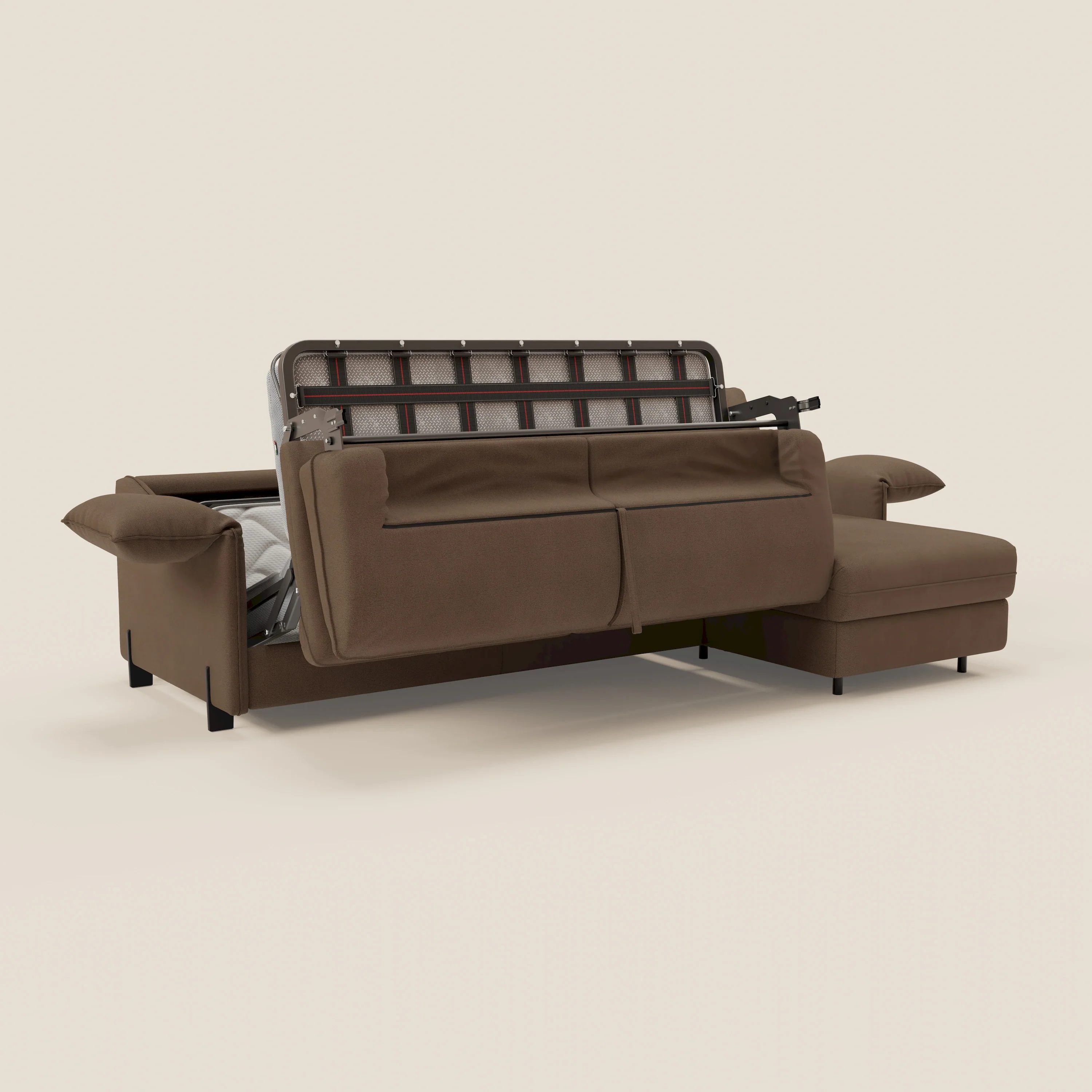 Primula Canapé convertible d'angle avec matelas H18 cm et chaise longue coffre en tissu détachable T05 marron - Image 11