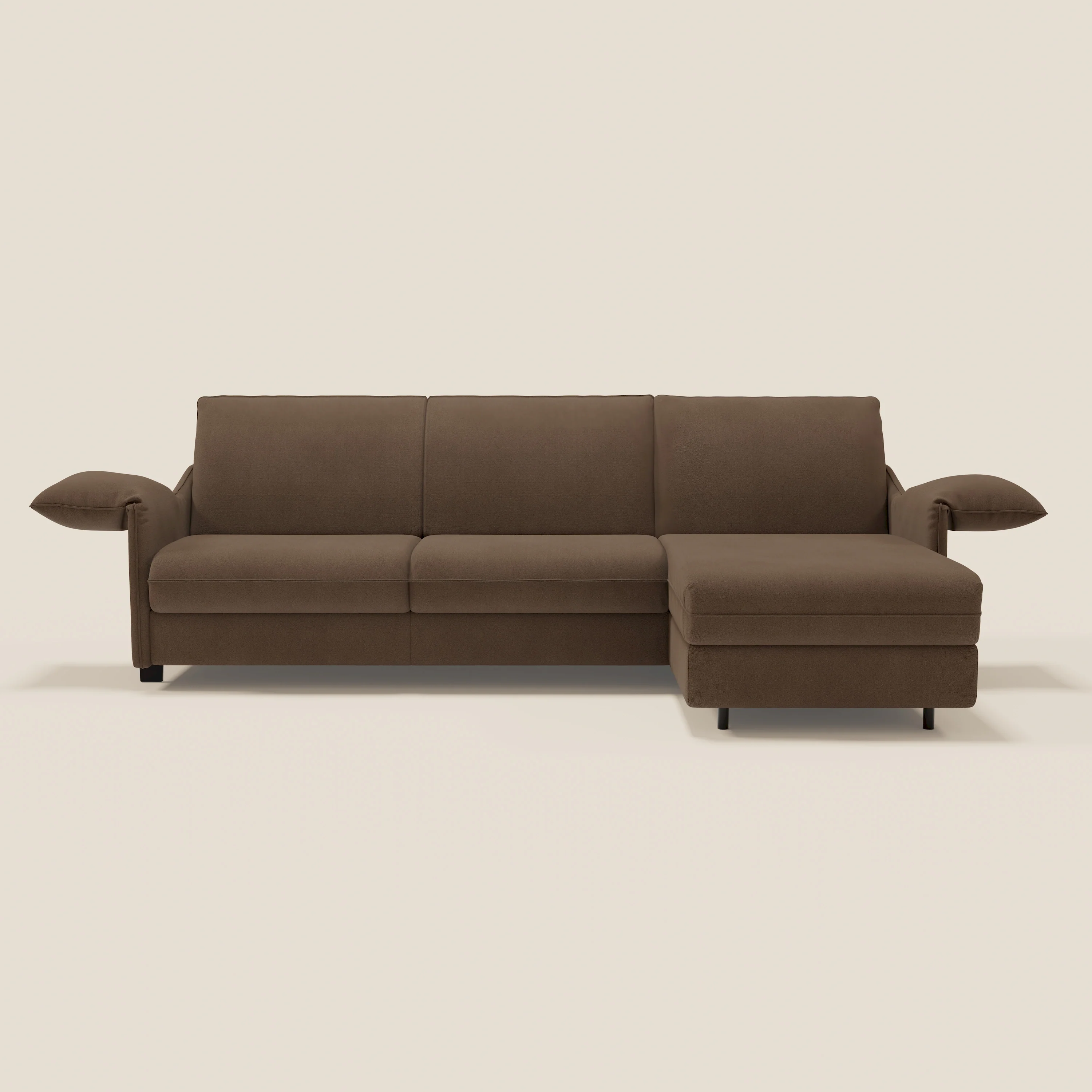 Primula Canapé convertible d'angle avec matelas H18 cm et chaise longue coffre en tissu détachable T05 marron - Image 3