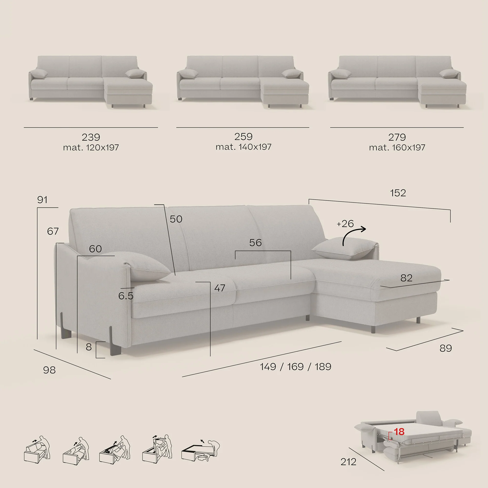 Primula Canapé convertible d'angle avec matelas H18 cm et chaise longue coffre en tissu détachable T05 vert - Image 15