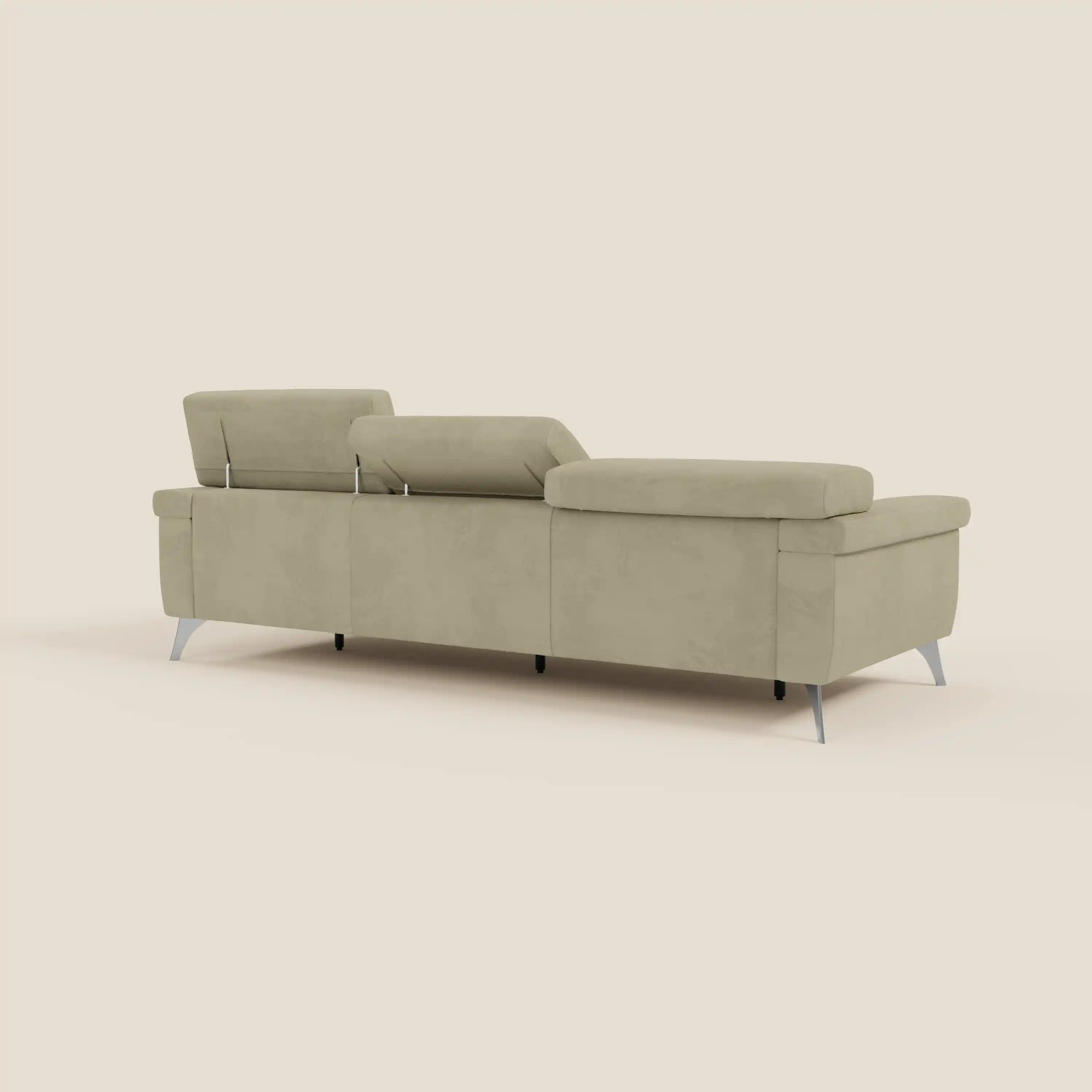 Raffaello Canapé avec 3 assises coulissantes et têtières inclinables en microfibre détachable T11 beige - Image 7