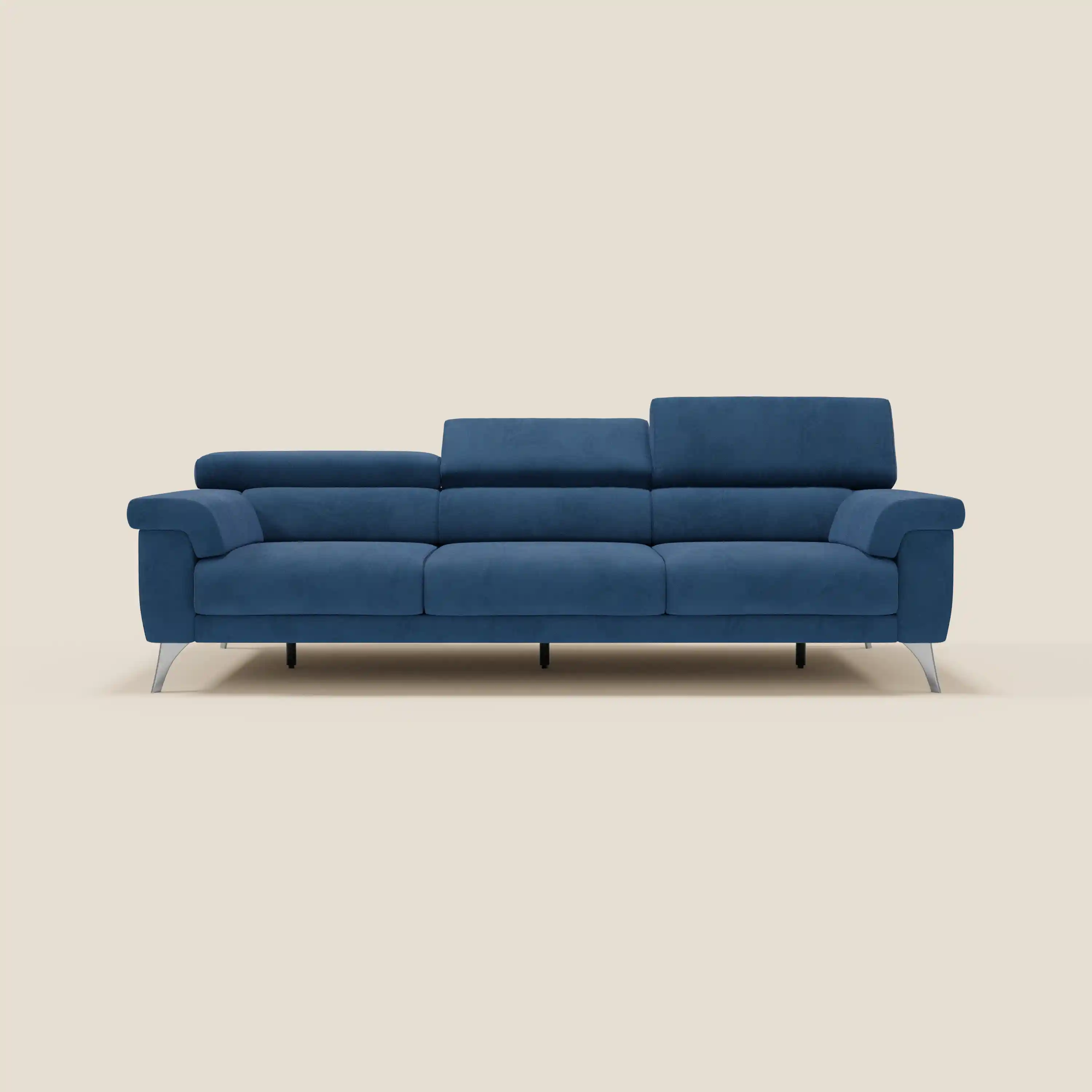 Raffaello Canapé avec 3 assises coulissantes et têtières inclinables en microfibre détachable T11 bleu