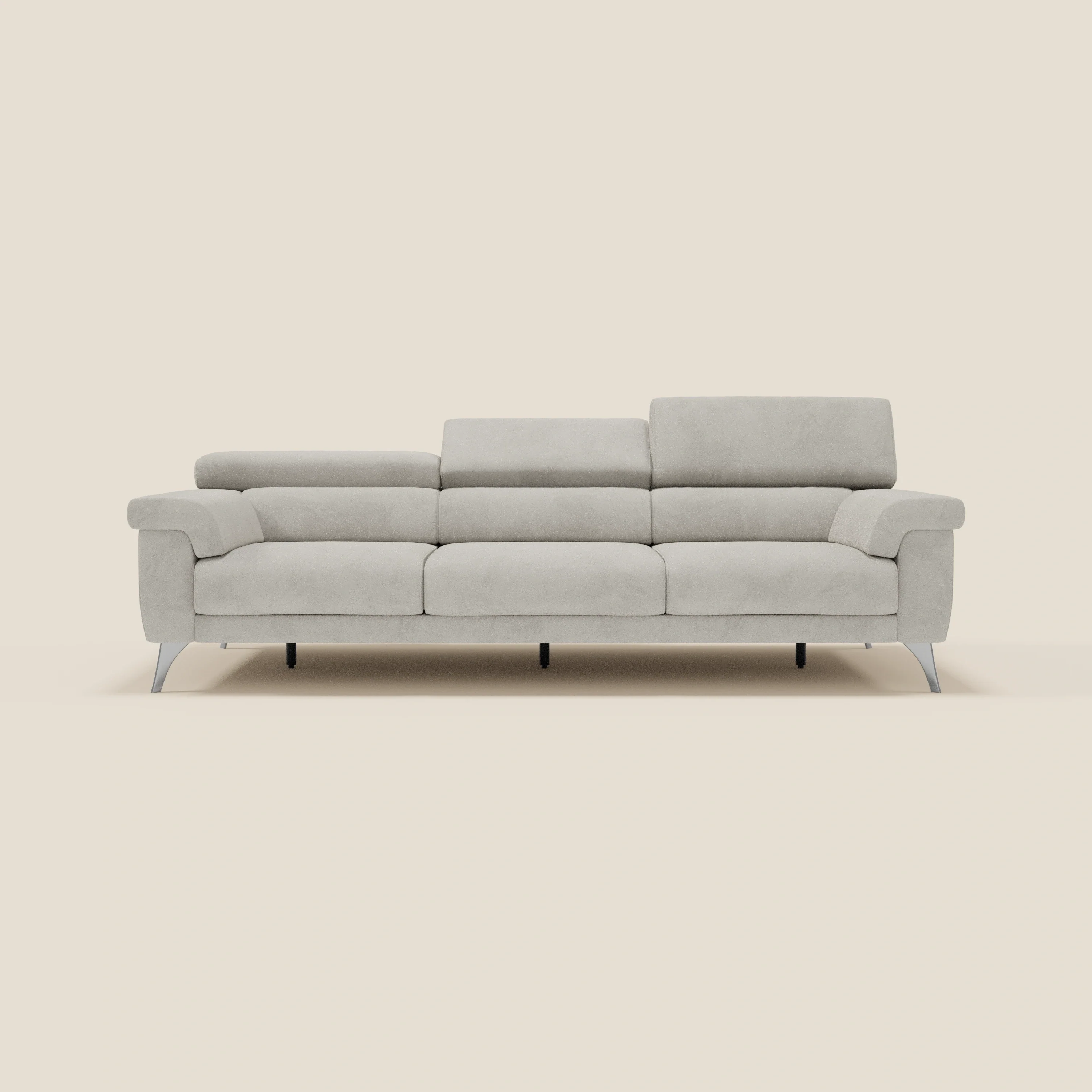 Raffaello Canapé avec 3 assises coulissantes et têtières inclinables en microfibre détachable T11 crème