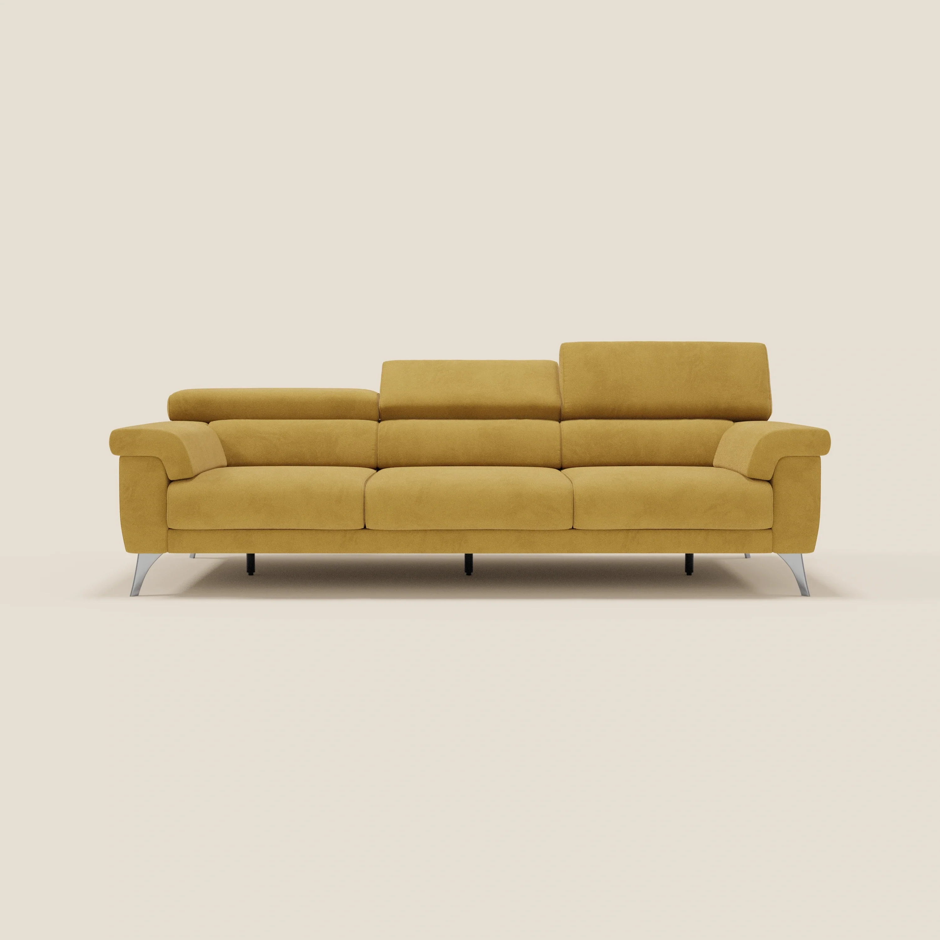 Raffaello Canapé avec 3 assises coulissantes et têtières inclinables en microfibre détachable T11 jaune