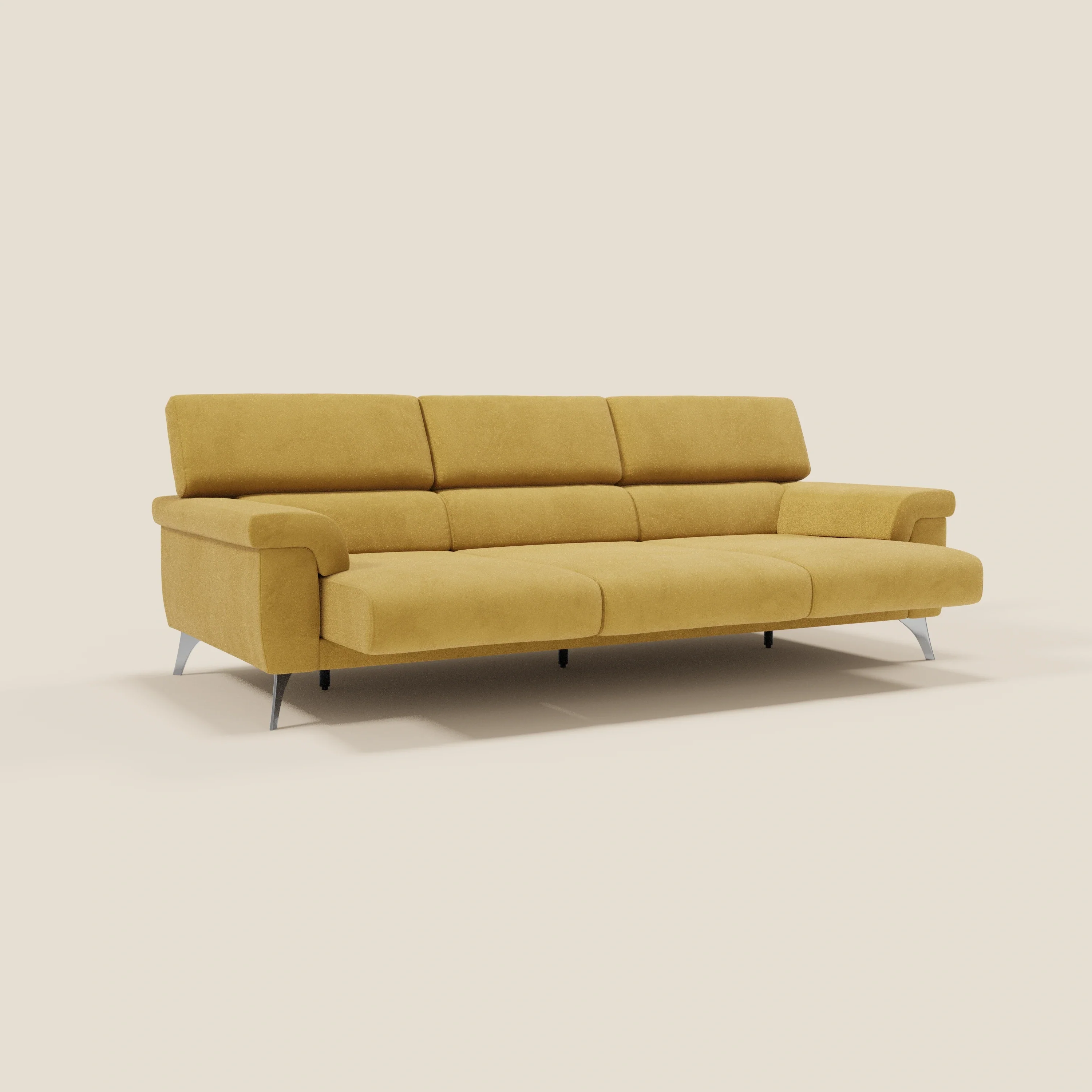 Raffaello Canapé avec 3 assises coulissantes et têtières inclinables en microfibre détachable T11 jaune - Image 3