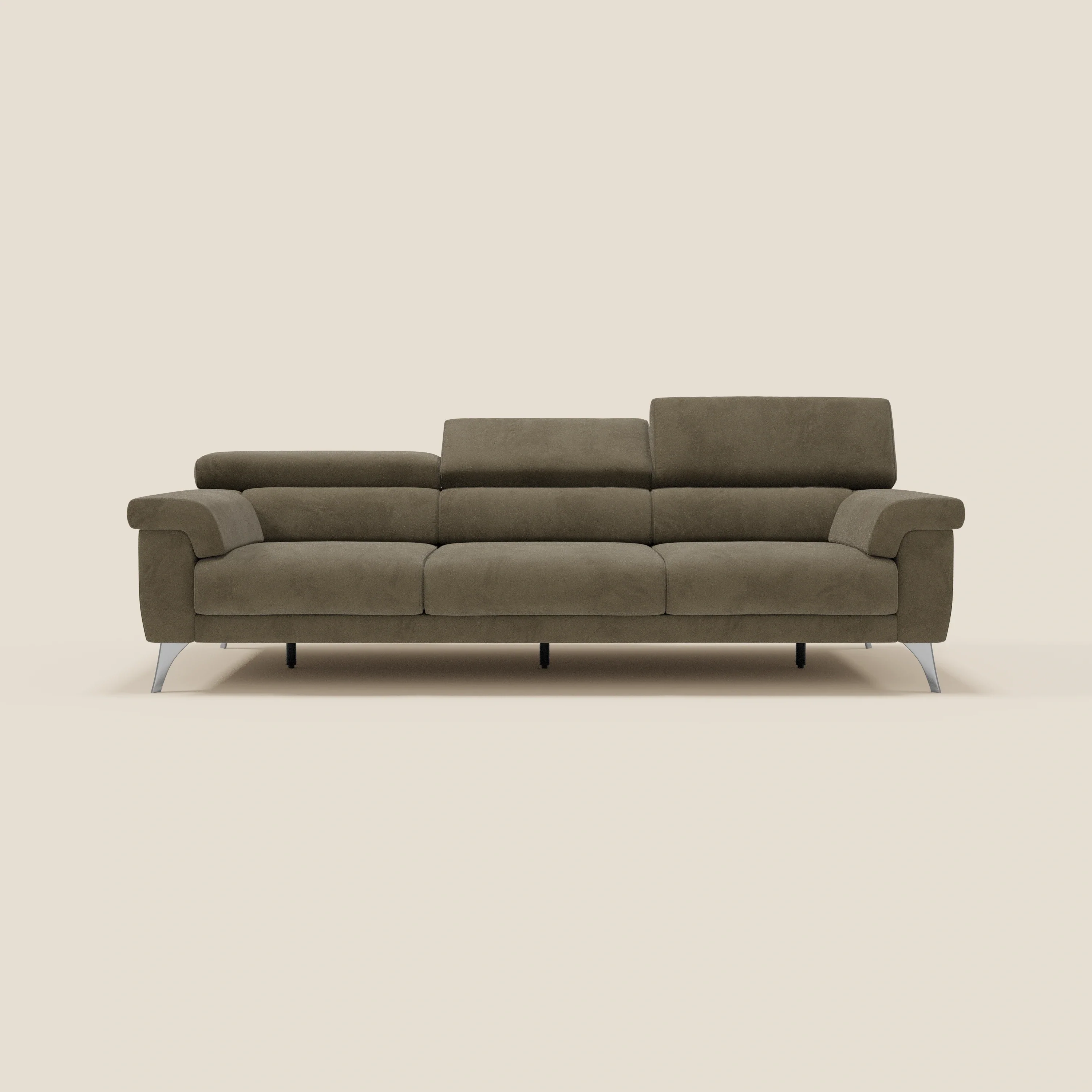 Raffaello Canapé avec 3 assises coulissantes et têtières inclinables en microfibre détachable T11 marron