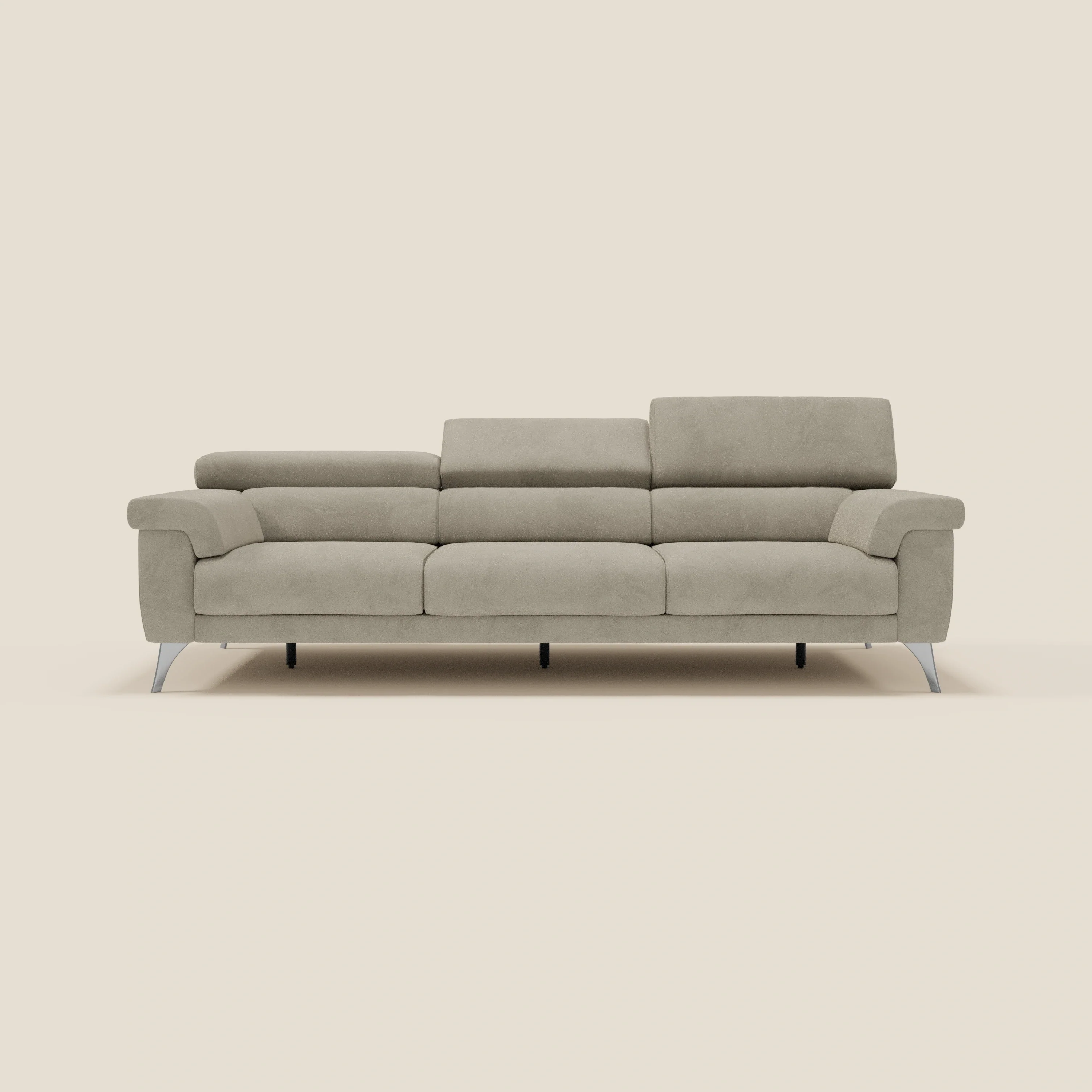 Raffaello Canapé avec 3 assises coulissantes et têtières inclinables en microfibre détachable T11 taupe