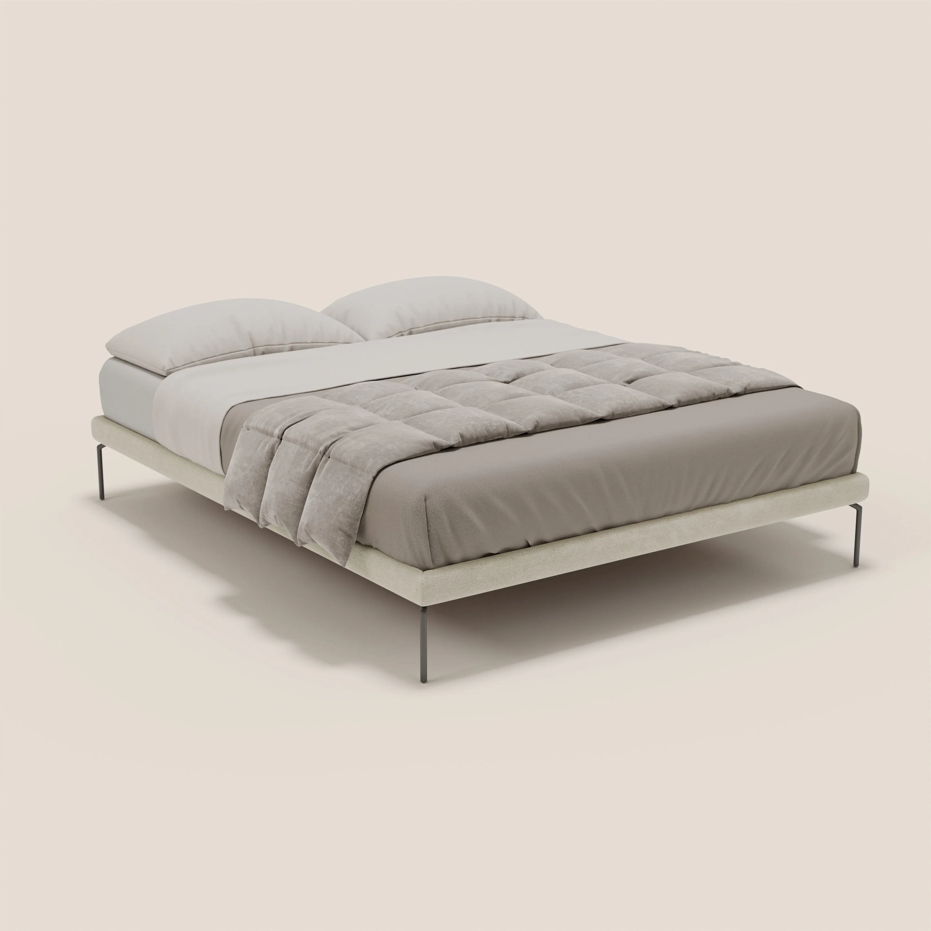 Ring sommier déhoussable avec pieds H 24cm en tissu imperméable T14 crème
