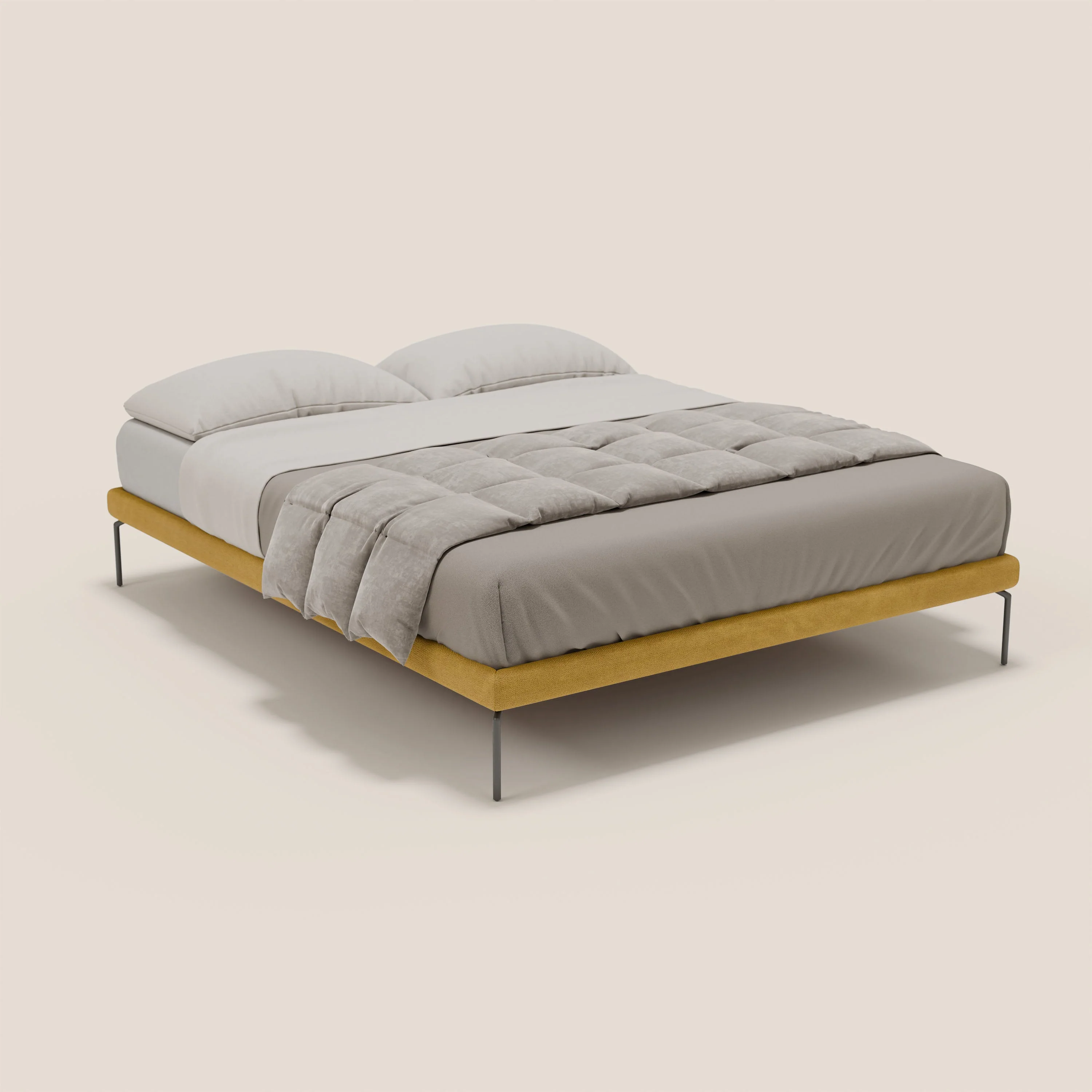Ring sommier déhoussable avec pieds H 24cm en tissu imperméable T14 jaune