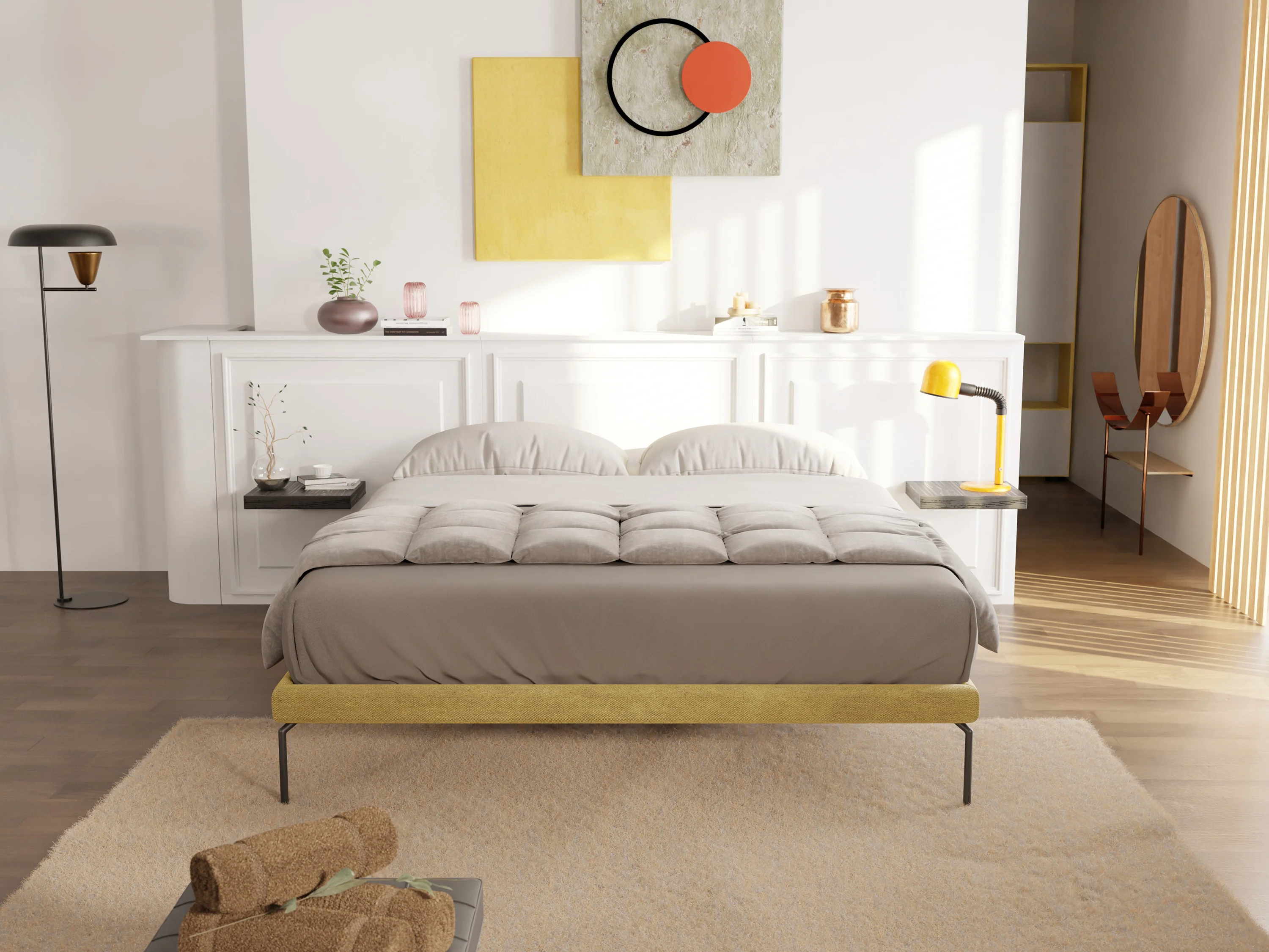 Ring sommier déhoussable avec pieds H 24cm en tissu imperméable T14 jaune - Image 3