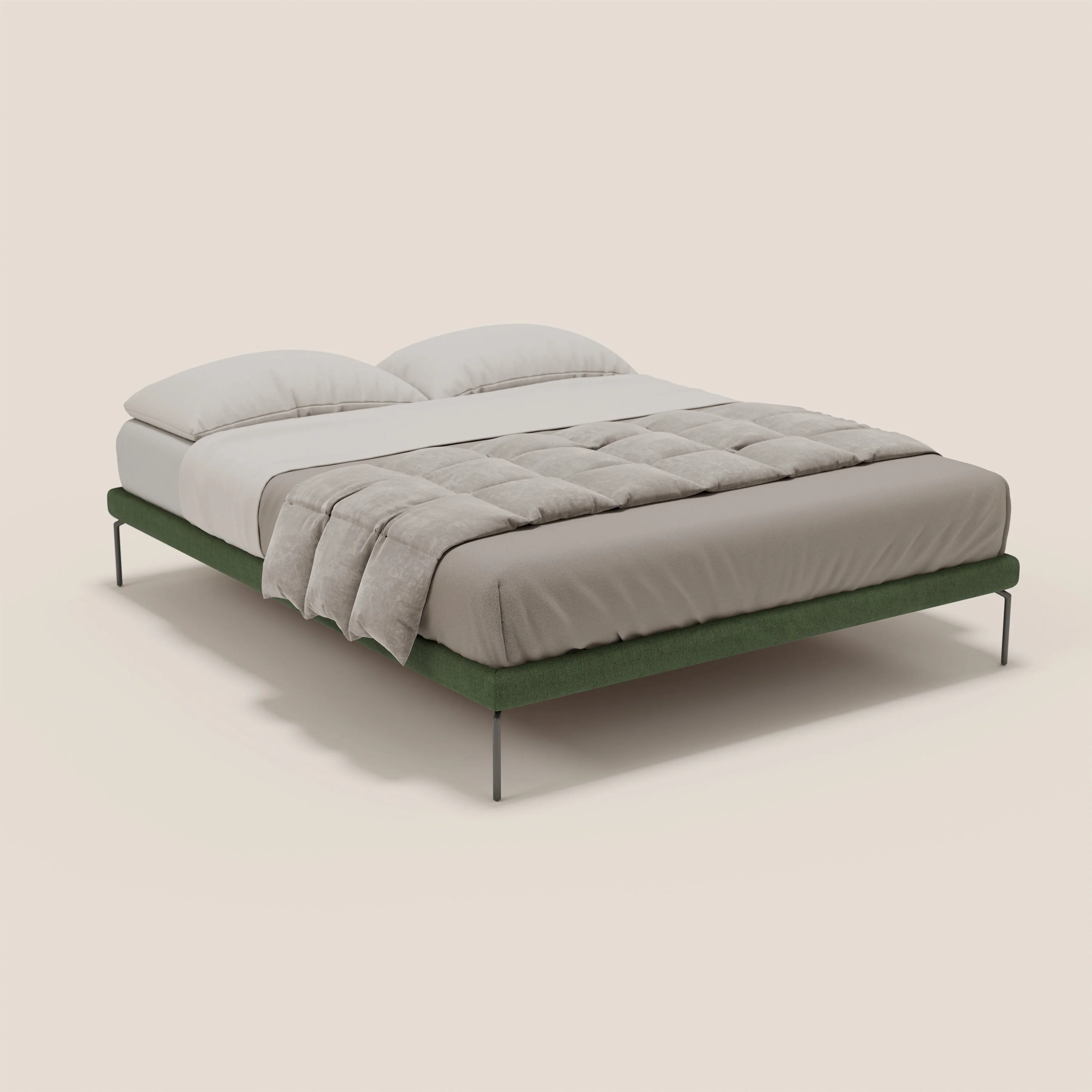 Ring sommier déhoussable avec pieds H 24cm en tissu imperméable T14 vert