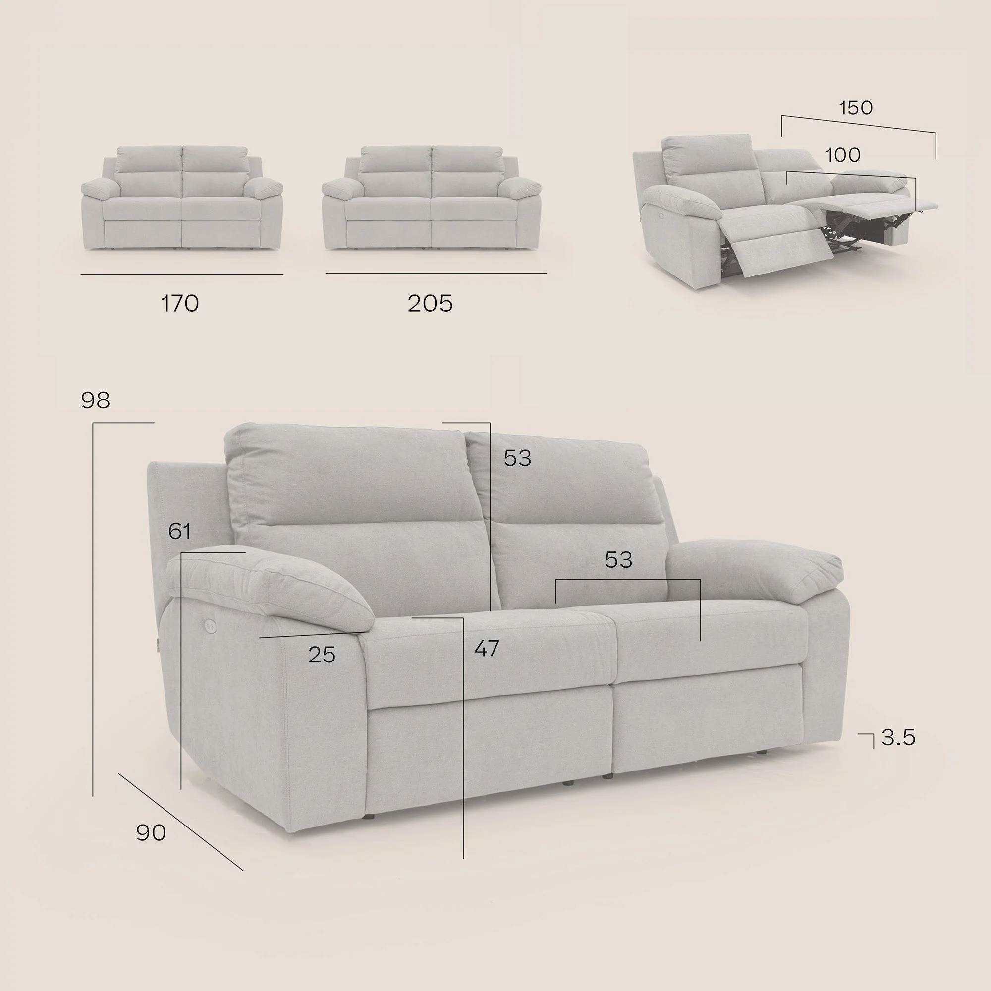 Romeo Canapé avec relax électrique en tissu doux imperméable T02 sucre glace - Image 13