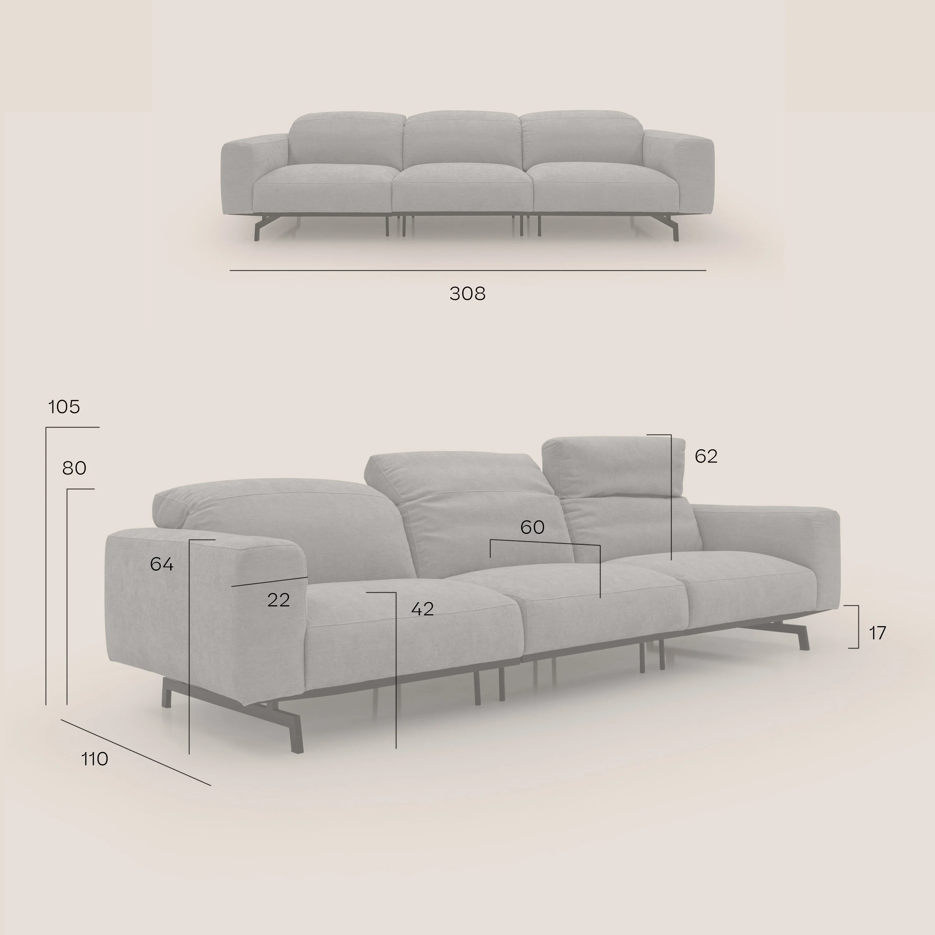 Sakura canapé modulaire 3 places en tissu flammé doux et imperméable T14 jaune - Image 13