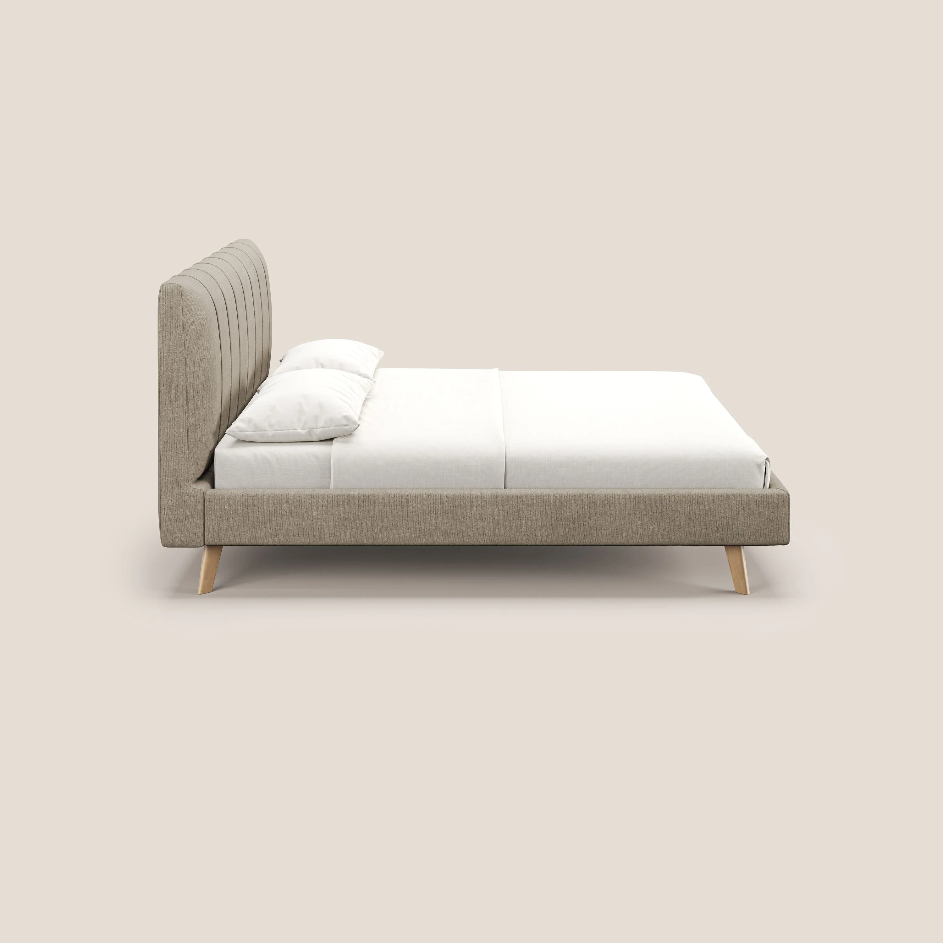 Selene lit rembourré avec pieds bois naturel déhoussable en tissu imperméable T02 beige - Image 4