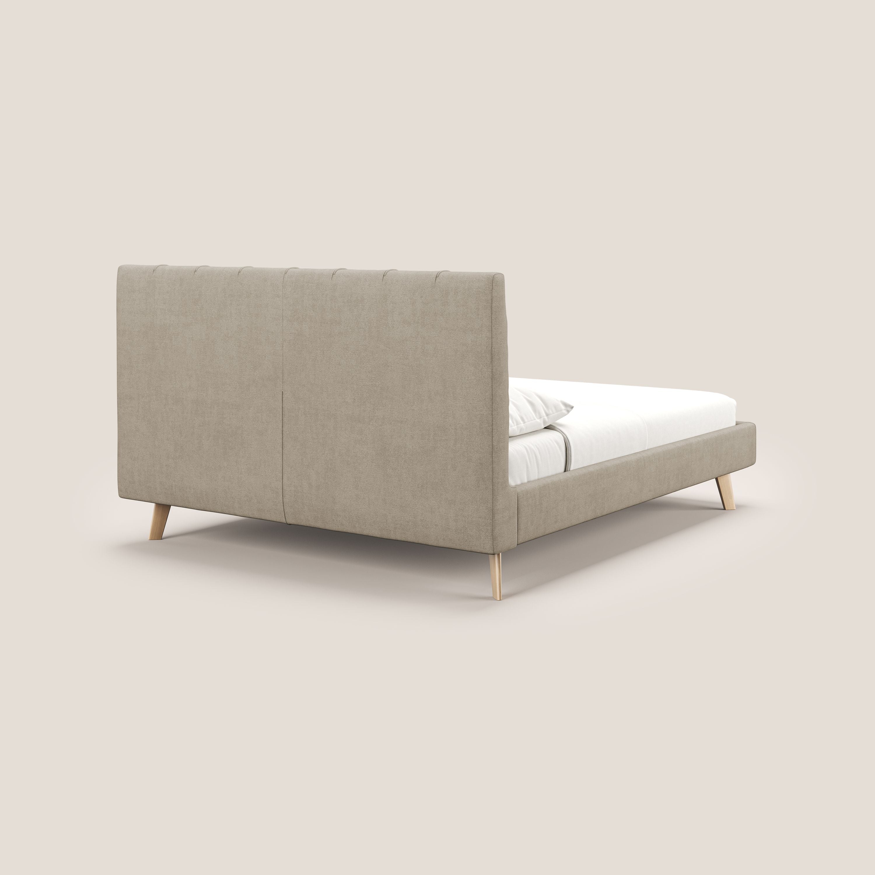 Selene lit rembourré avec pieds bois naturel déhoussable en tissu imperméable T02 beige - Image 5
