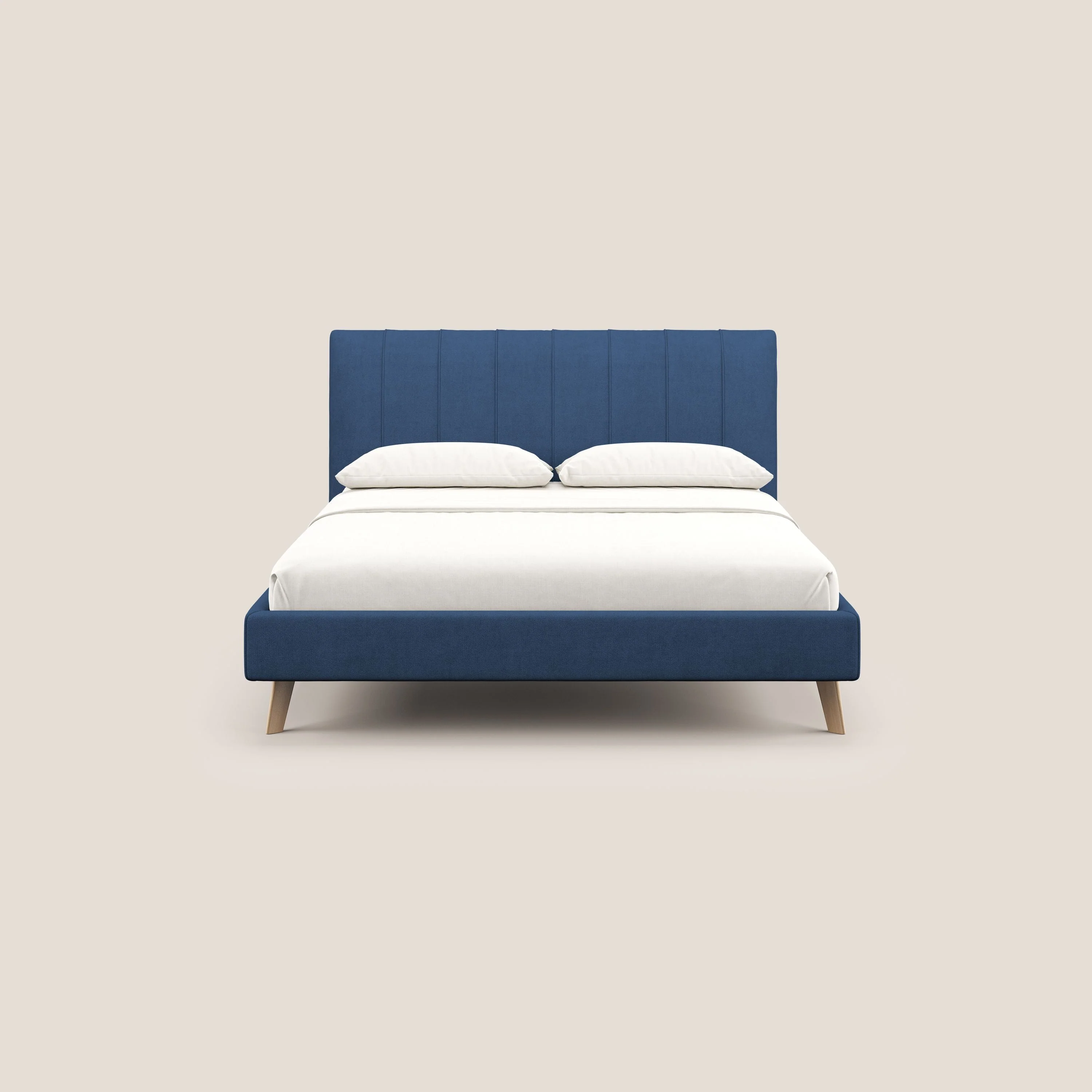 Selene lit rembourré avec pieds bois naturel déhoussable en tissu imperméable T02 bleu - Image 2
