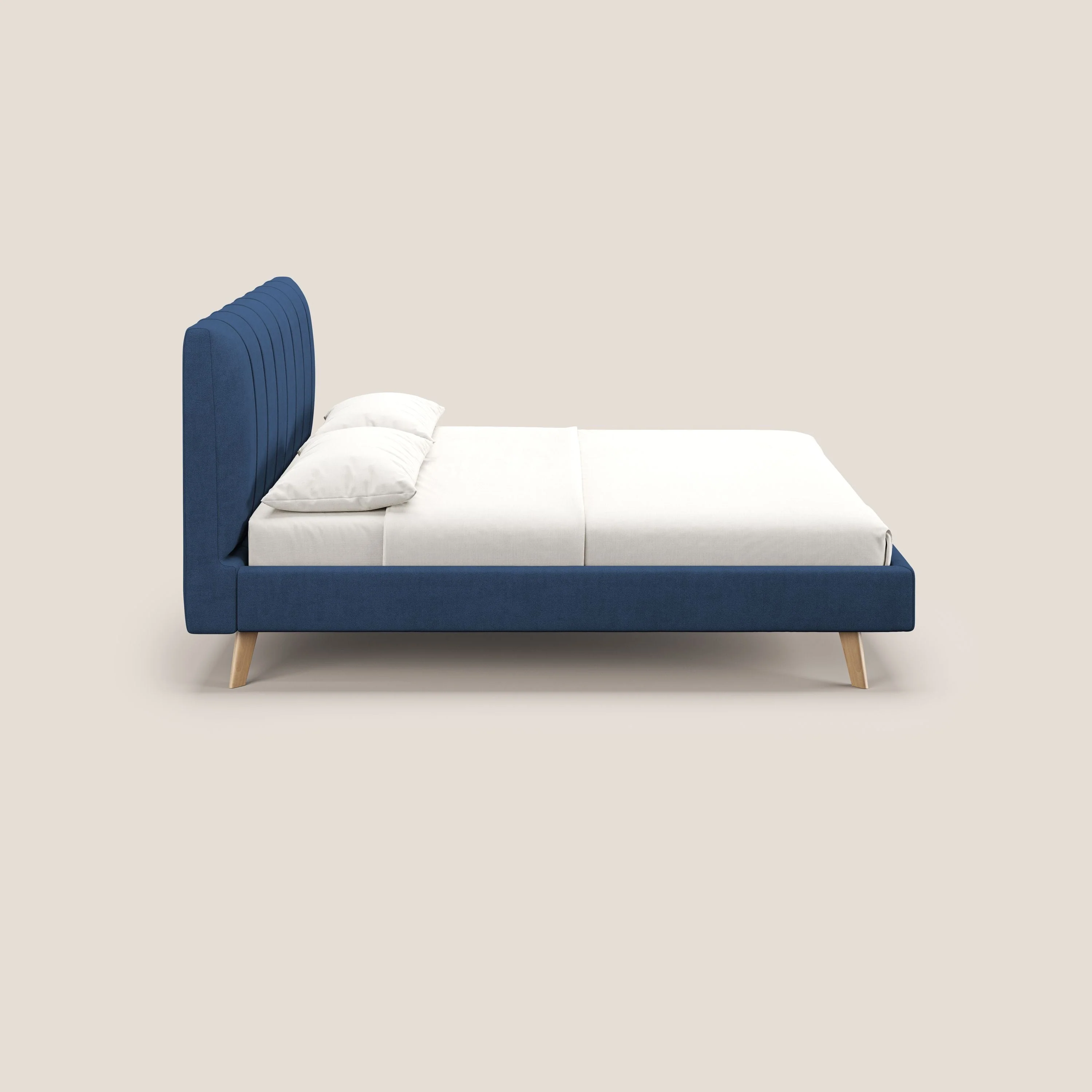 Selene lit rembourré avec pieds bois naturel déhoussable en tissu imperméable T02 bleu - Image 4