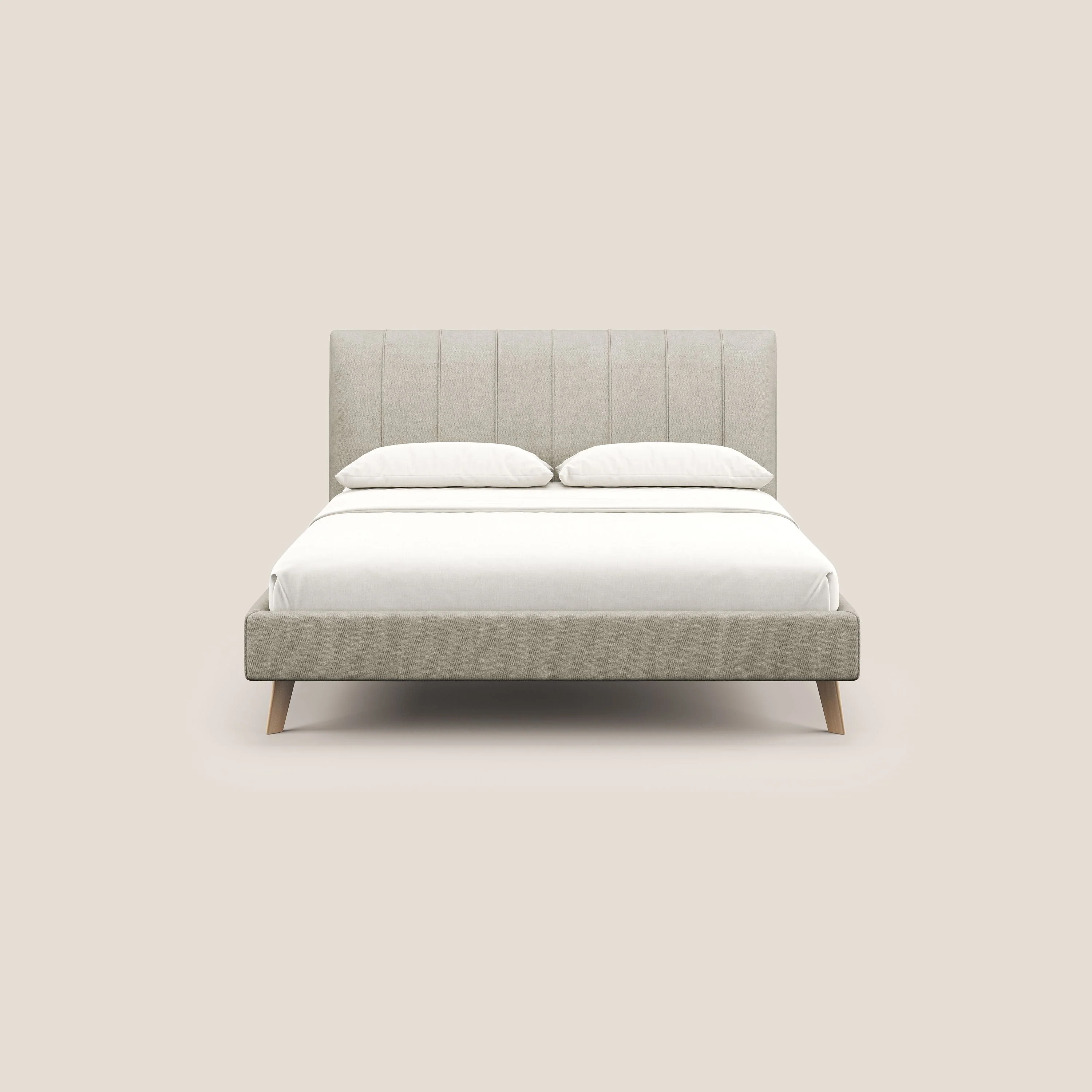 Selene lit rembourré avec pieds bois naturel déhoussable en tissu imperméable T02 crème - Image 2