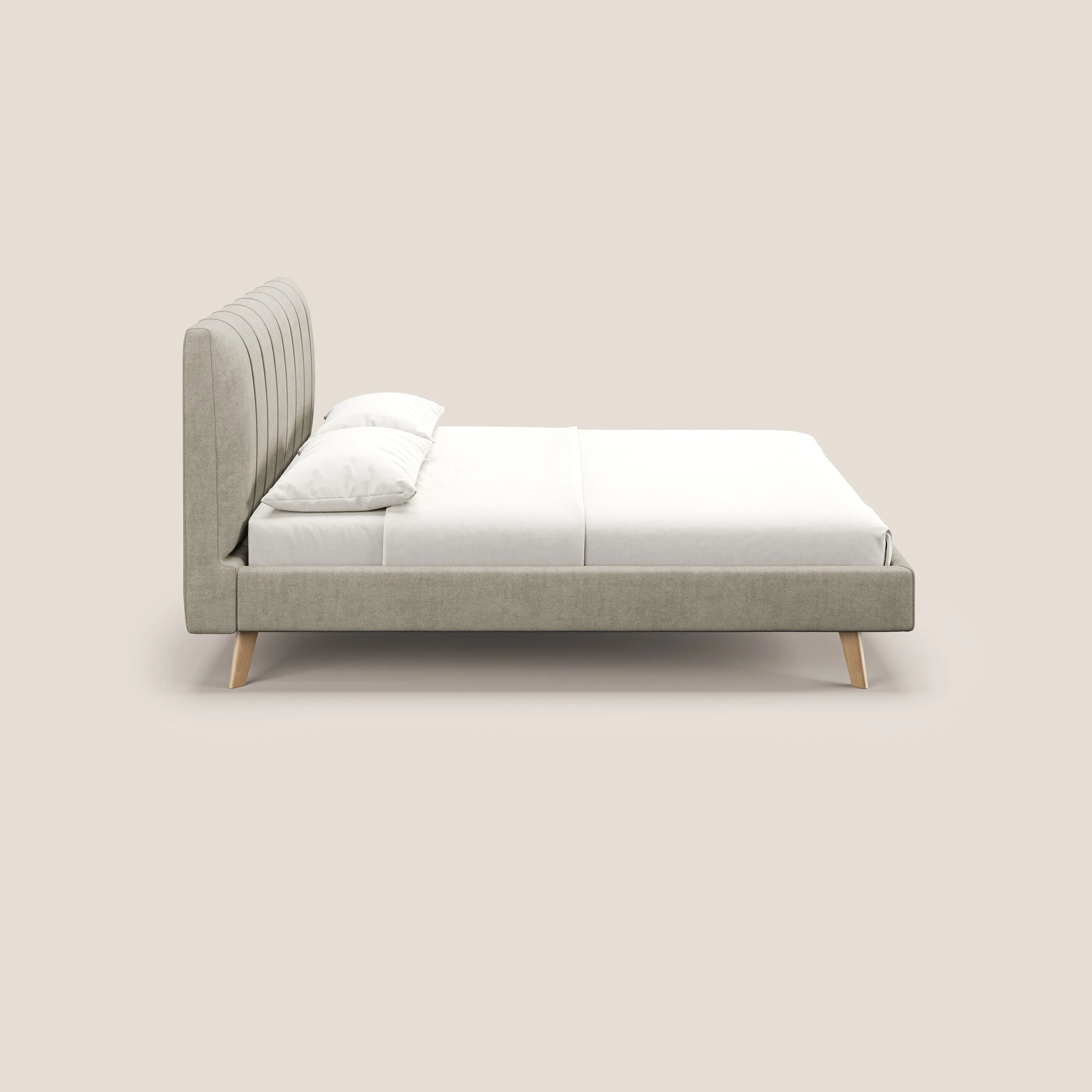 Selene lit rembourré avec pieds bois naturel déhoussable en tissu imperméable T02 crème - Image 4
