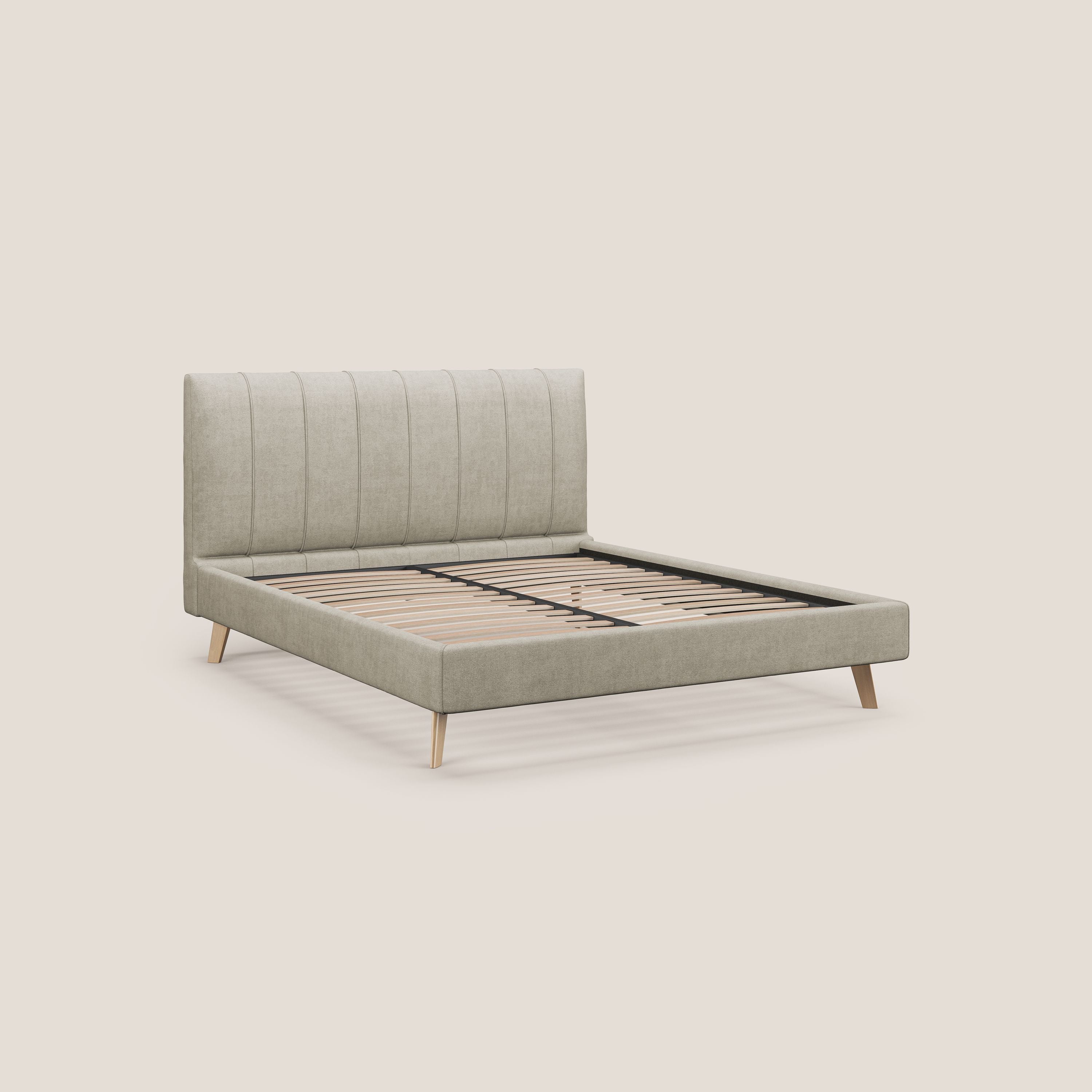 Selene lit rembourré avec pieds bois naturel déhoussable en tissu imperméable T02 crème - Image 7
