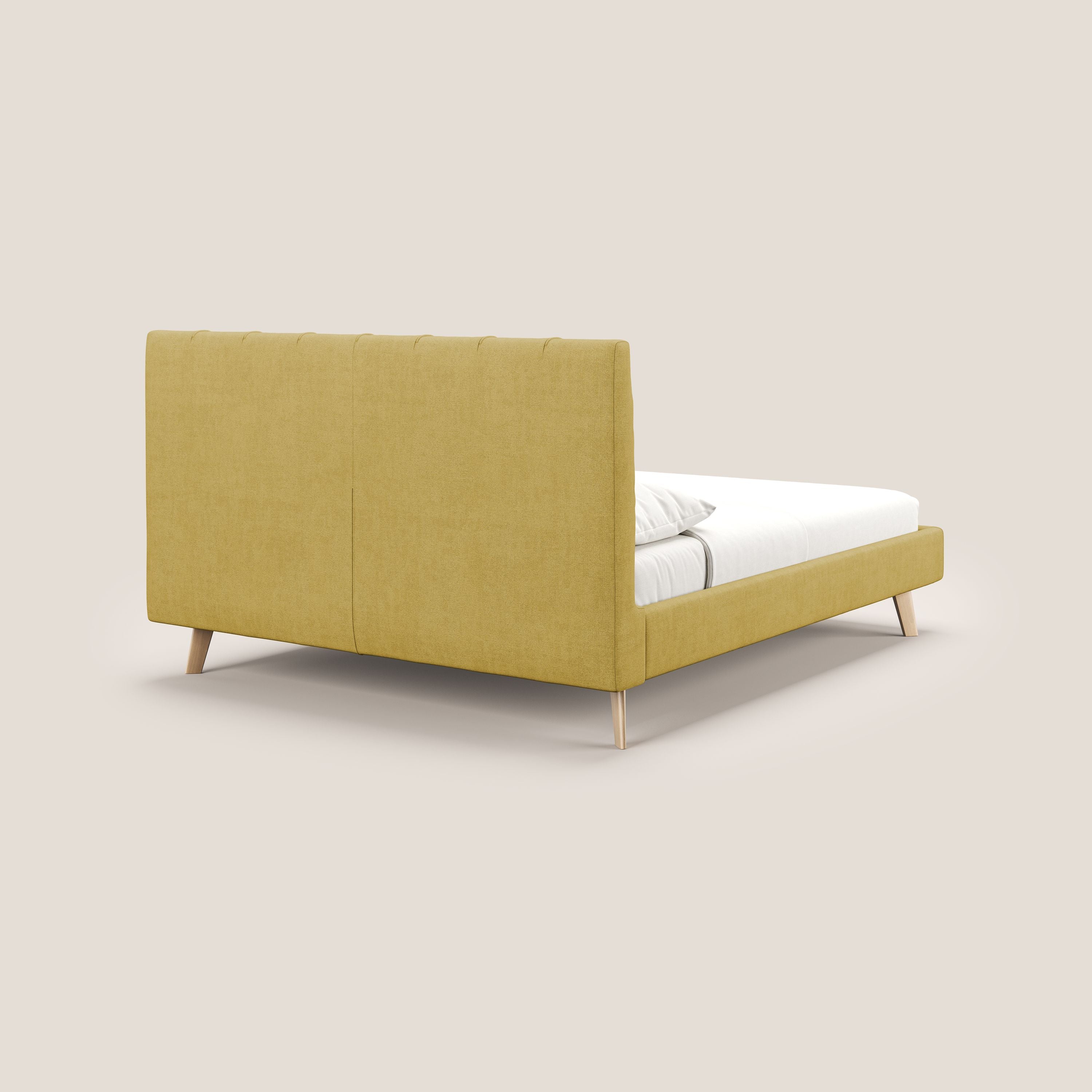 Selene lit rembourré avec pieds bois naturel déhoussable en tissu imperméable T02 jaune - Image 5