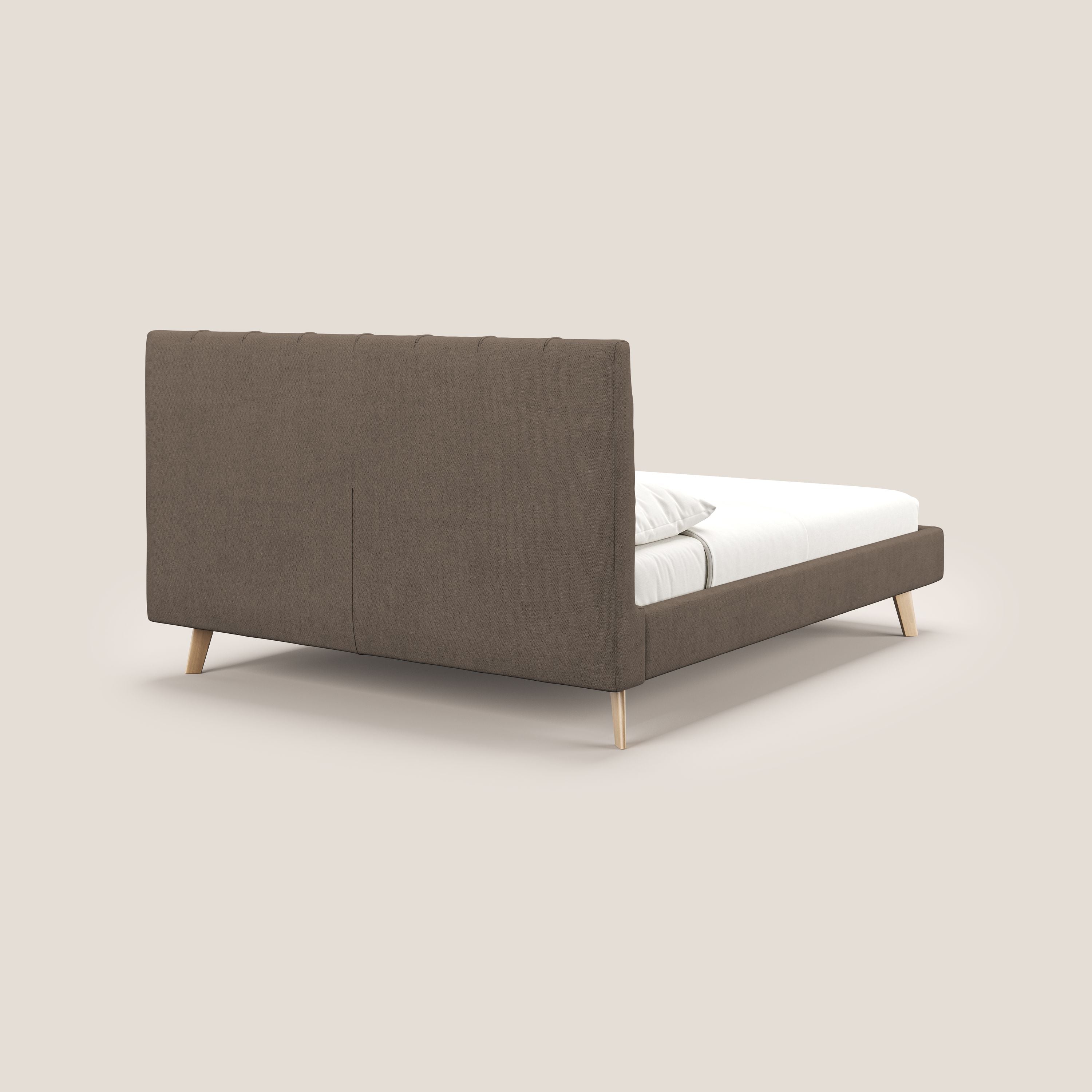 Selene lit rembourré avec pieds bois naturel déhoussable en tissu imperméable T02 marron - Image 5