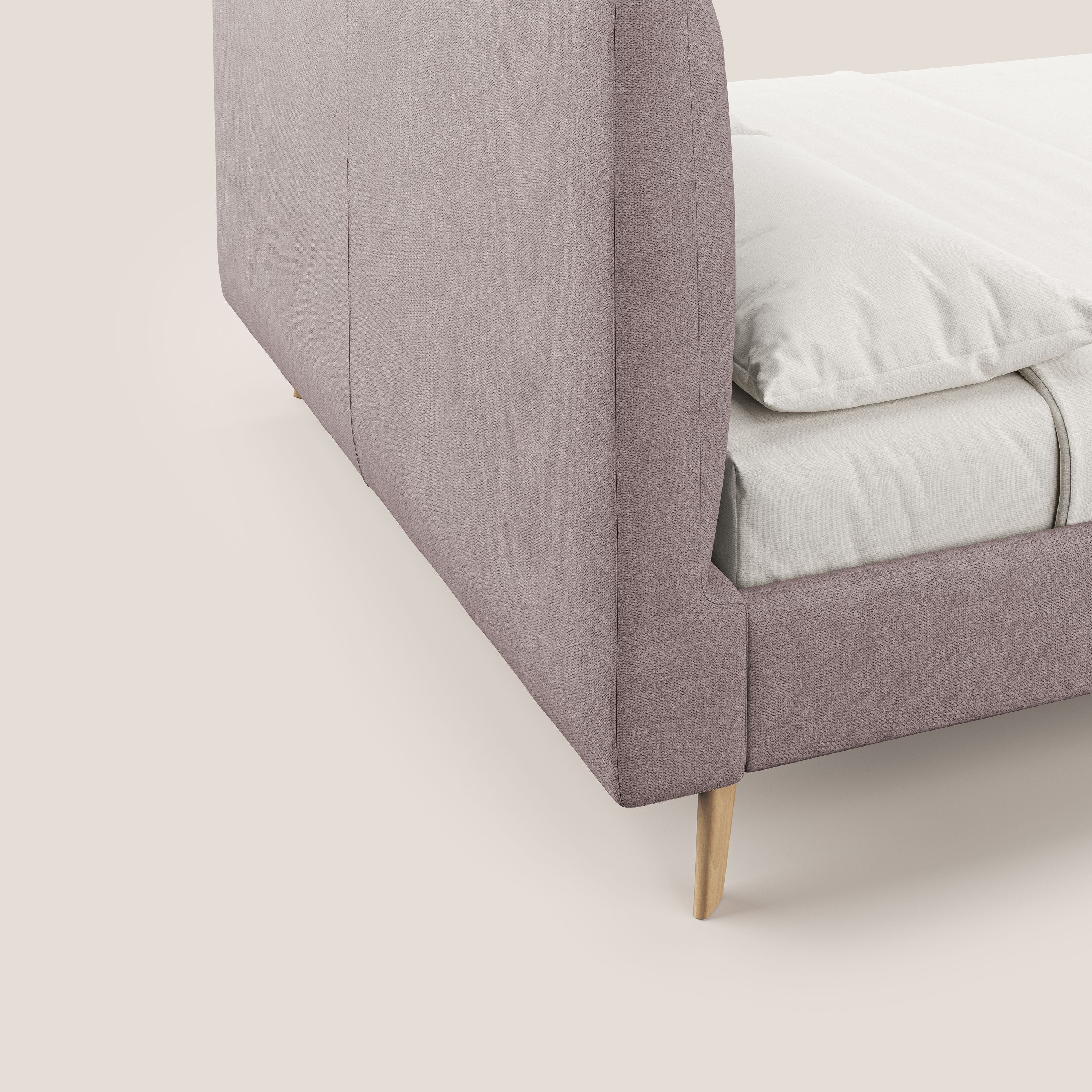 Selene lit rembourré avec pieds bois naturel déhoussable en tissu imperméable T02 rose - Image 3