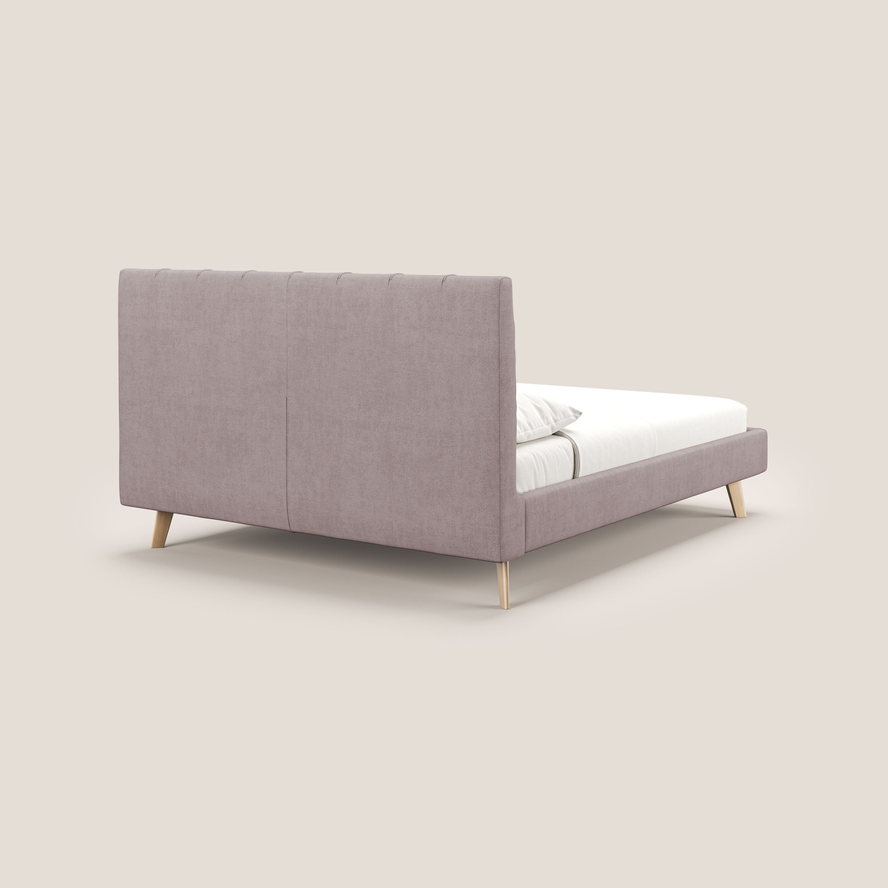 Selene lit rembourré avec pieds bois naturel déhoussable en tissu imperméable T02 rose - Image 5