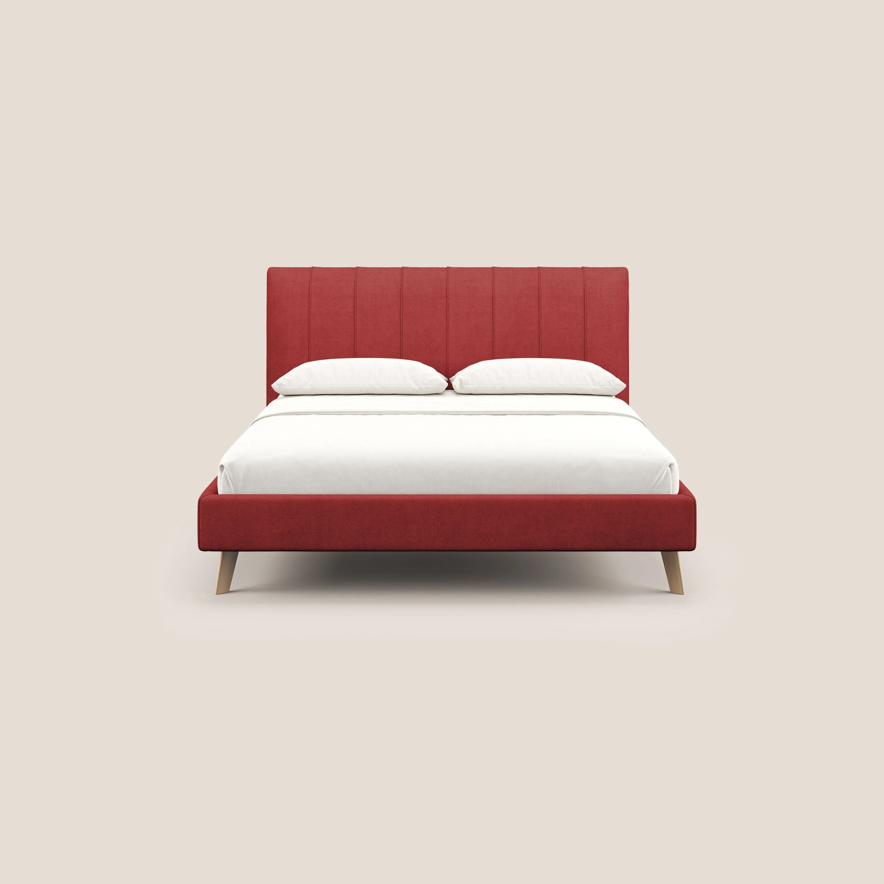 Selene lit rembourré avec pieds bois naturel déhoussable en tissu imperméable T02 rouge - Image 2