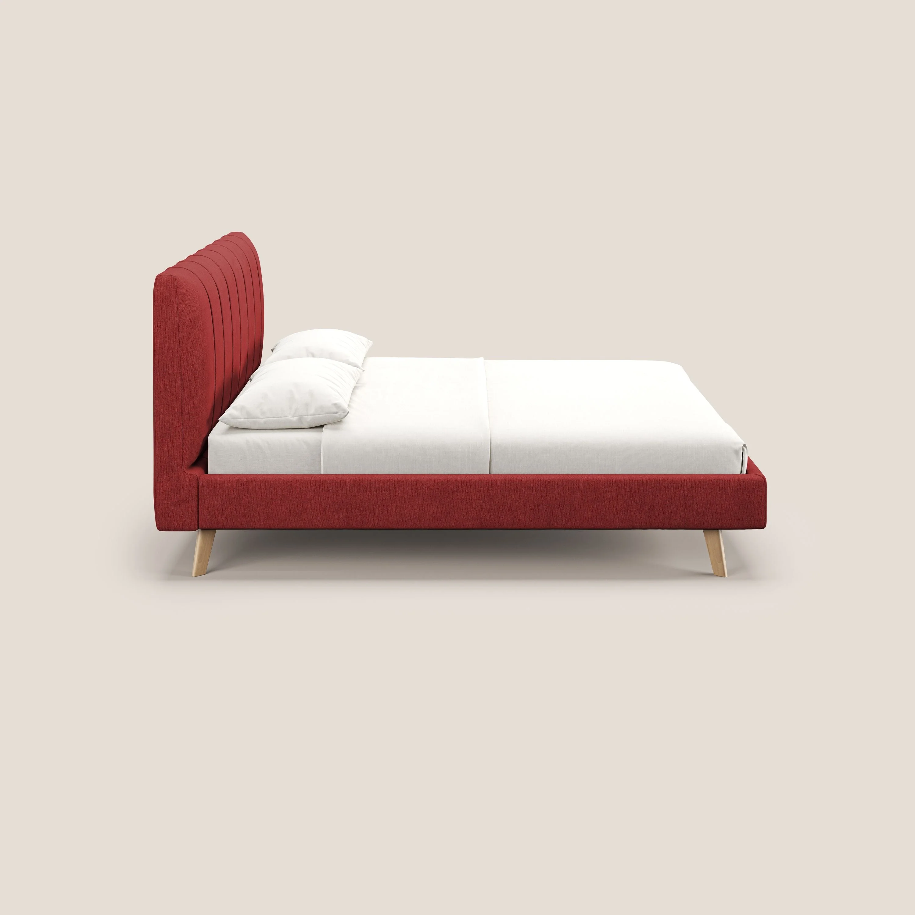 Selene lit rembourré avec pieds bois naturel déhoussable en tissu imperméable T02 rouge - Image 4