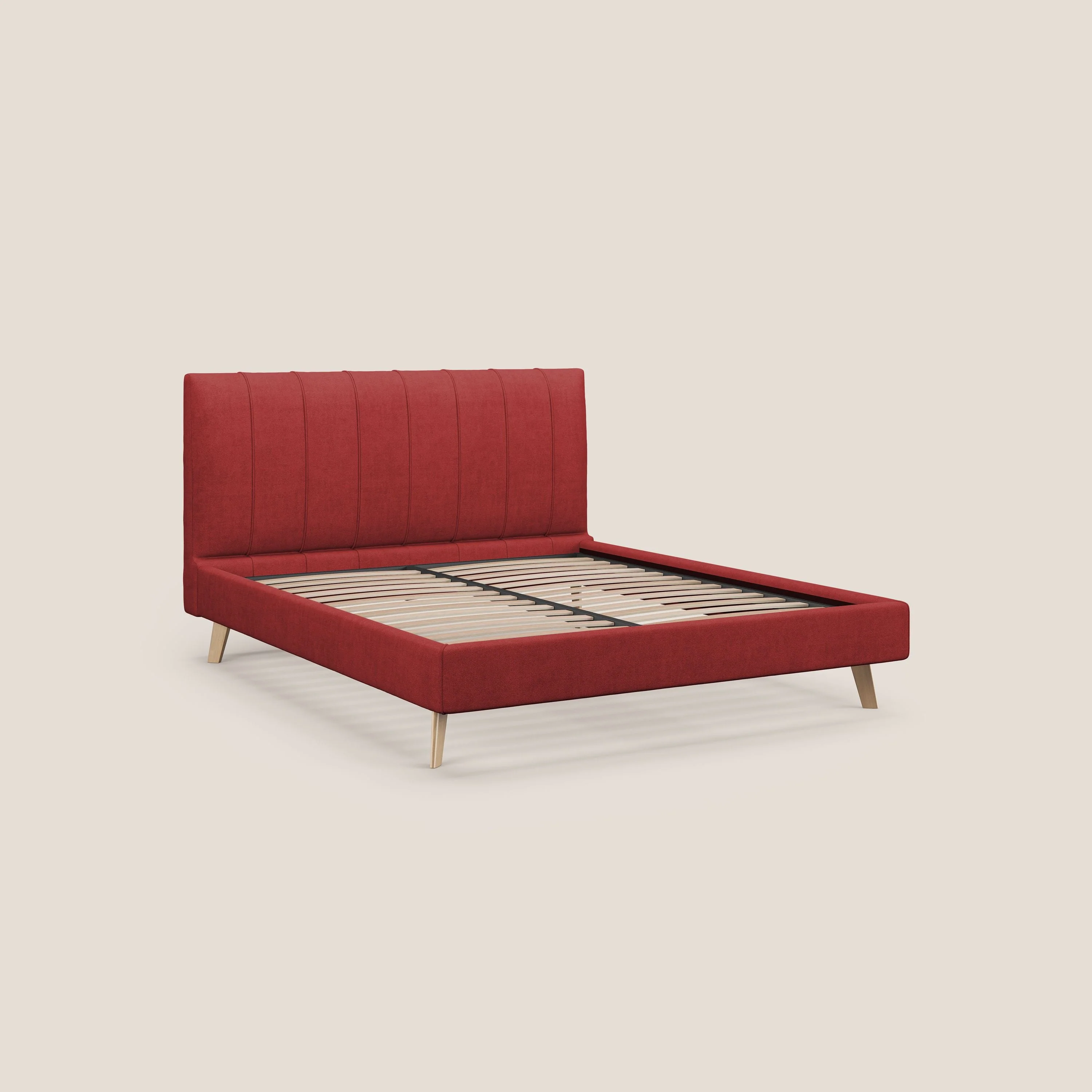 Selene lit rembourré avec pieds bois naturel déhoussable en tissu imperméable T02 rouge - Image 7