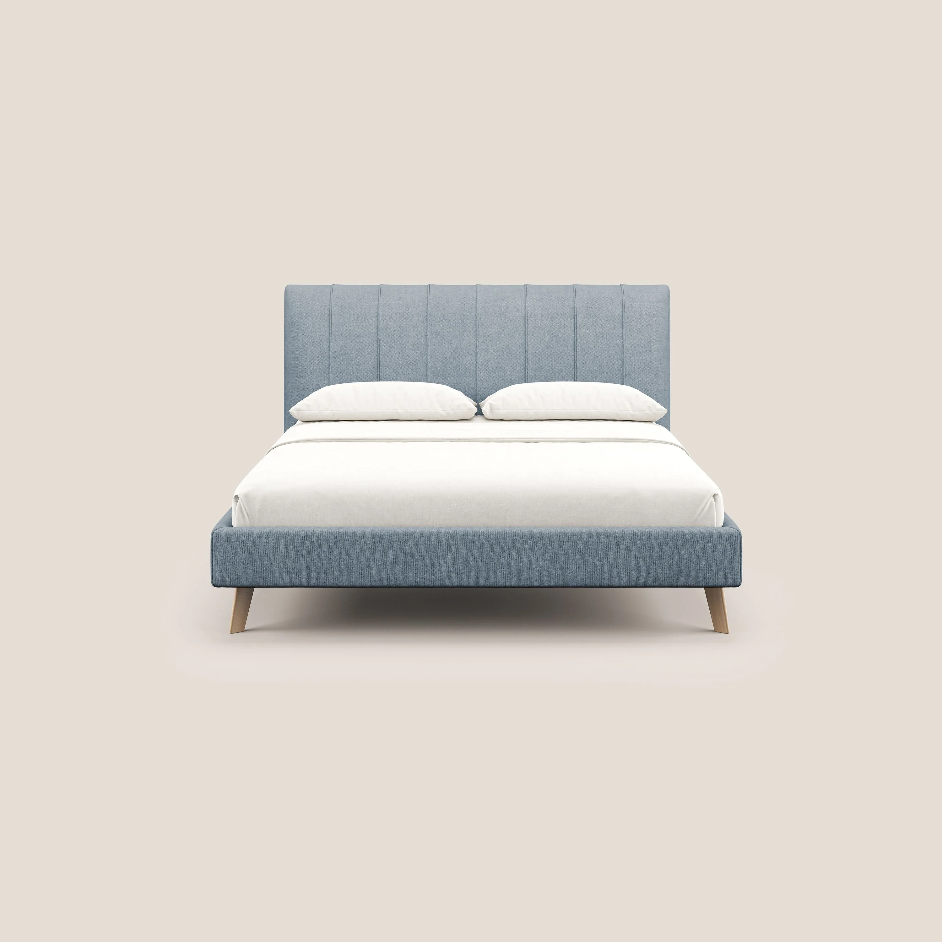 Selene lit rembourré avec pieds bois naturel déhoussable en tissu imperméable T02 sucre glace - Image 2