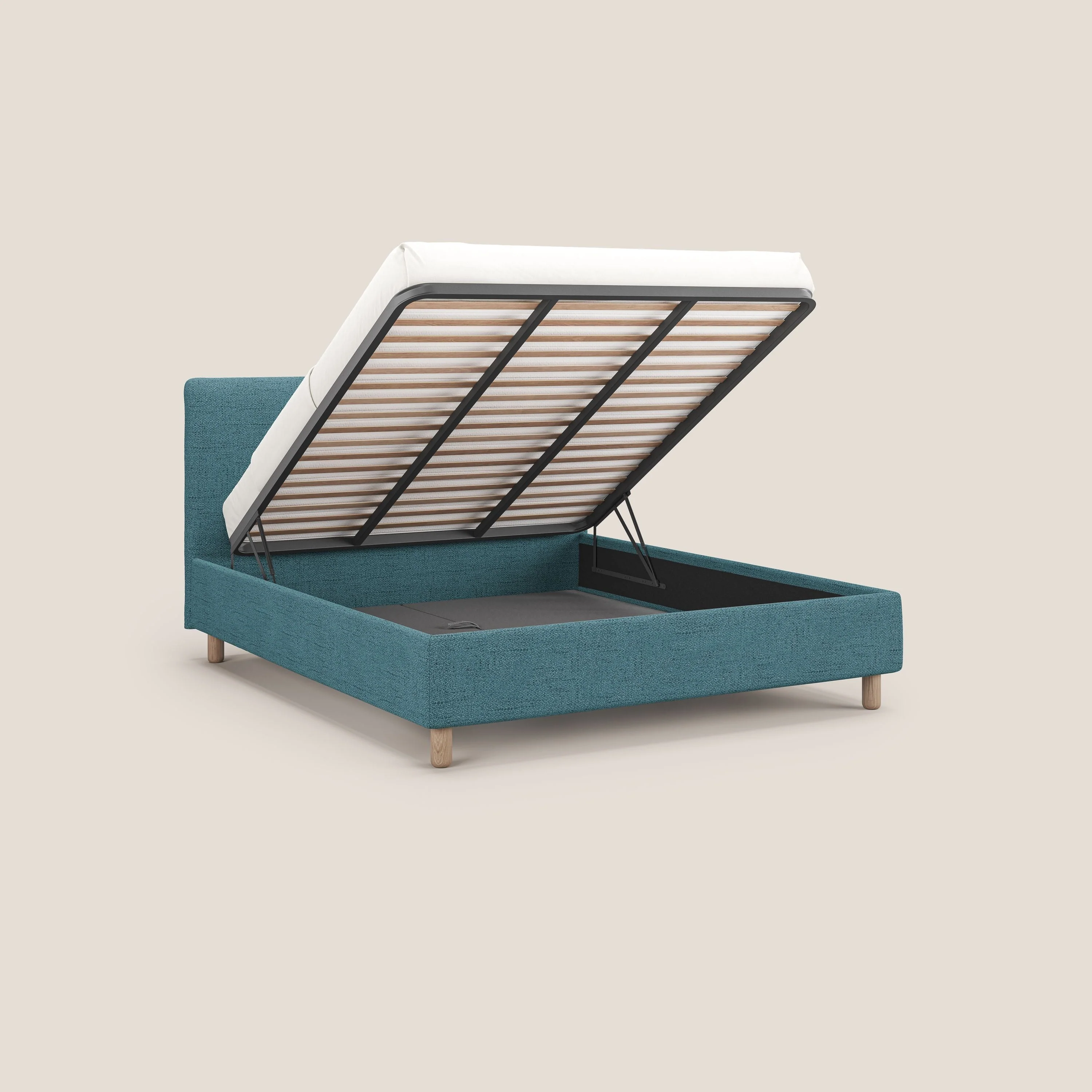 Serena lit coffre scandinave compact en tissu flammé imperméable T03 bleu ciel - Image 3