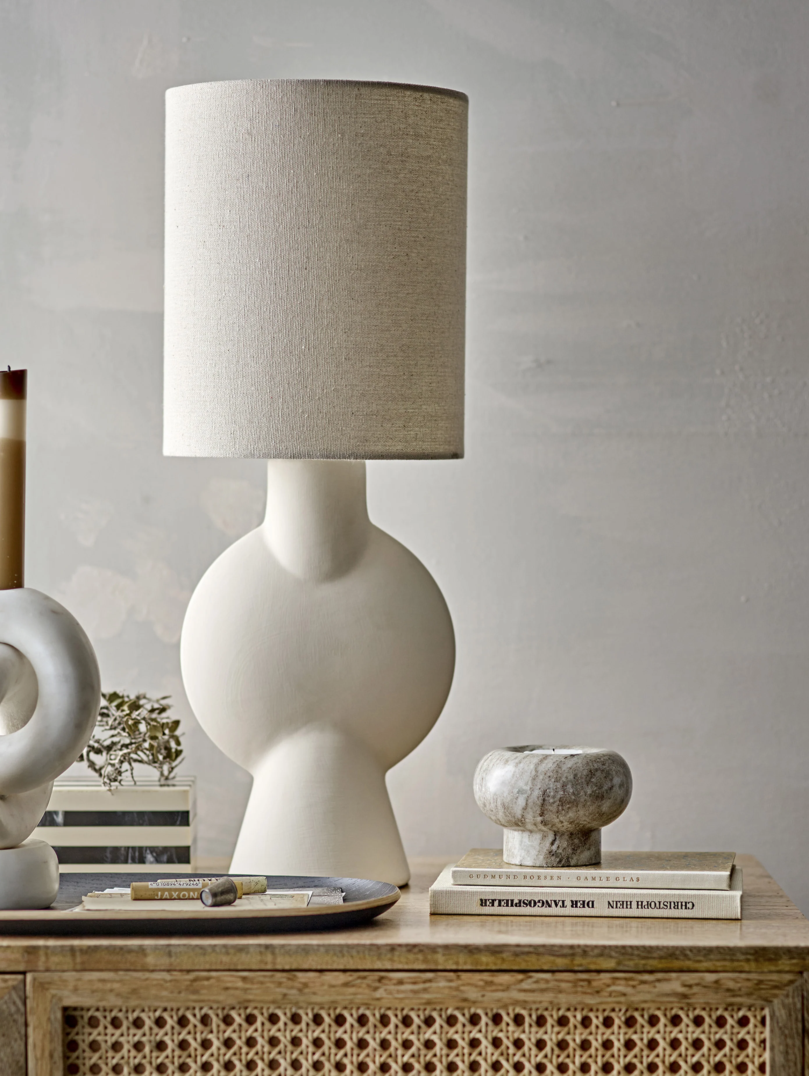 Sergio Lampe de table avec base en grès Stoneware blanc et abat-jour en lin - Image 7