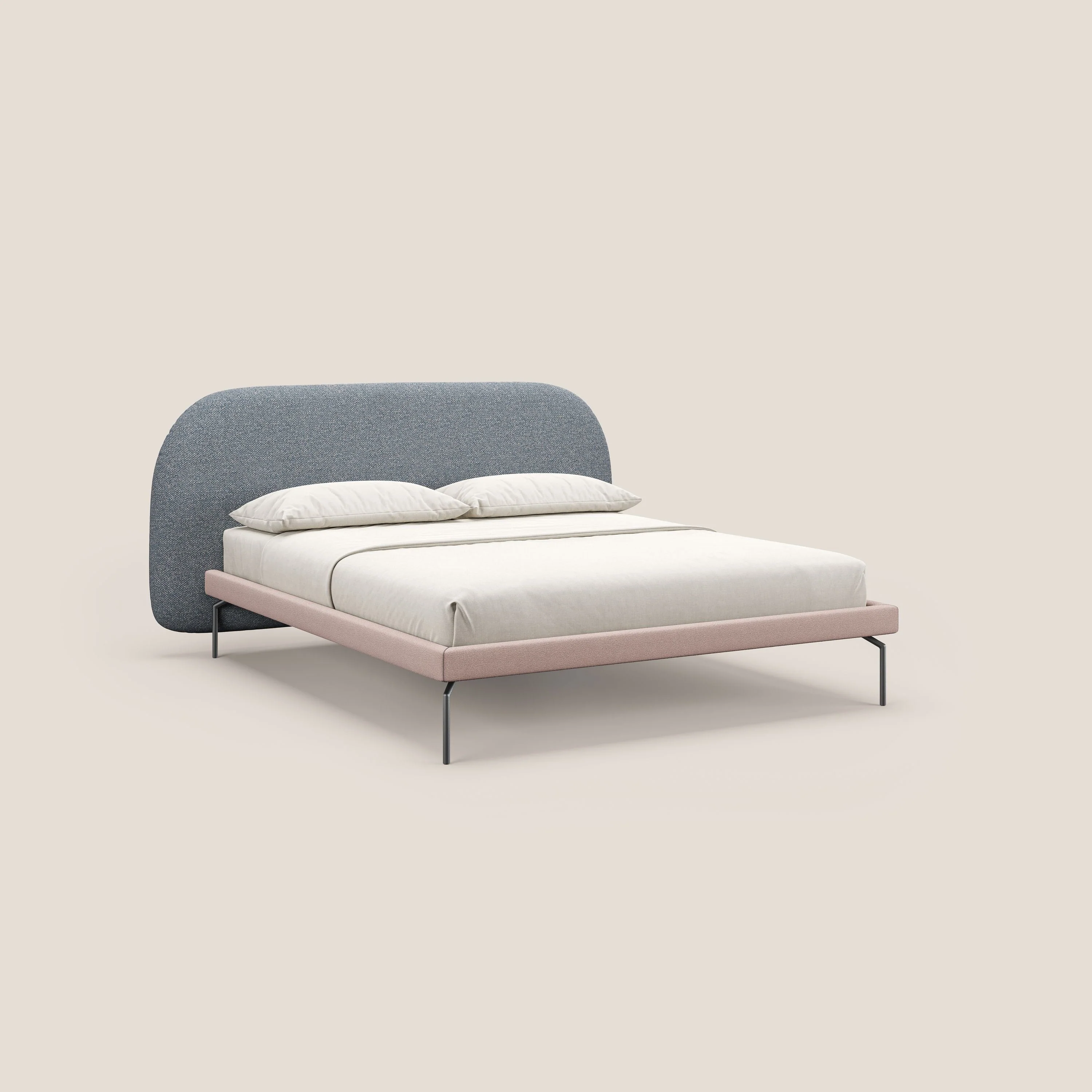 Soleil lit rembourré design avec pieds hauts en métal en bouclette détachable T12 bleu