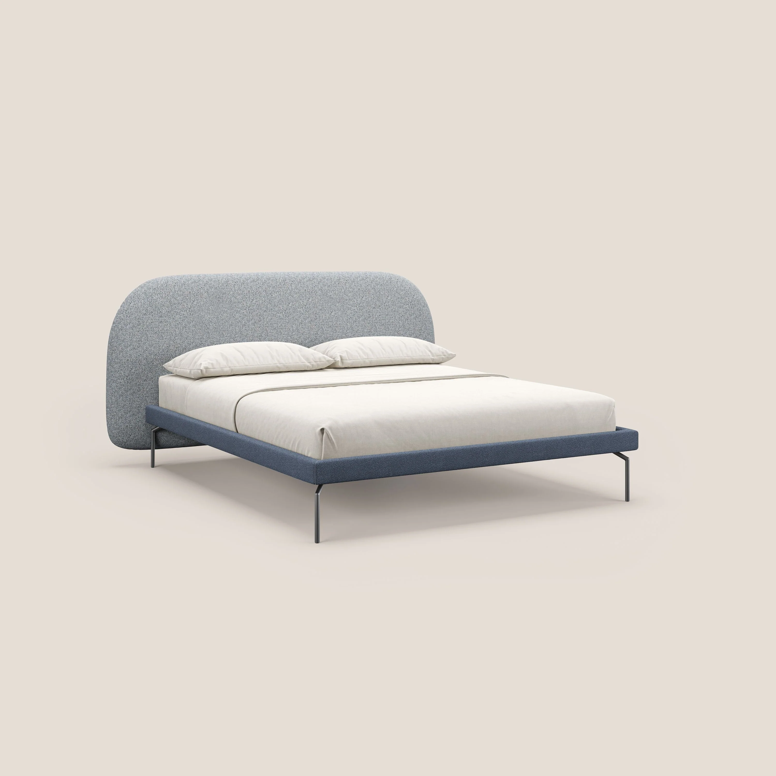 Soleil lit rembourré design avec pieds hauts en métal en bouclette détachable T12 bleu gris