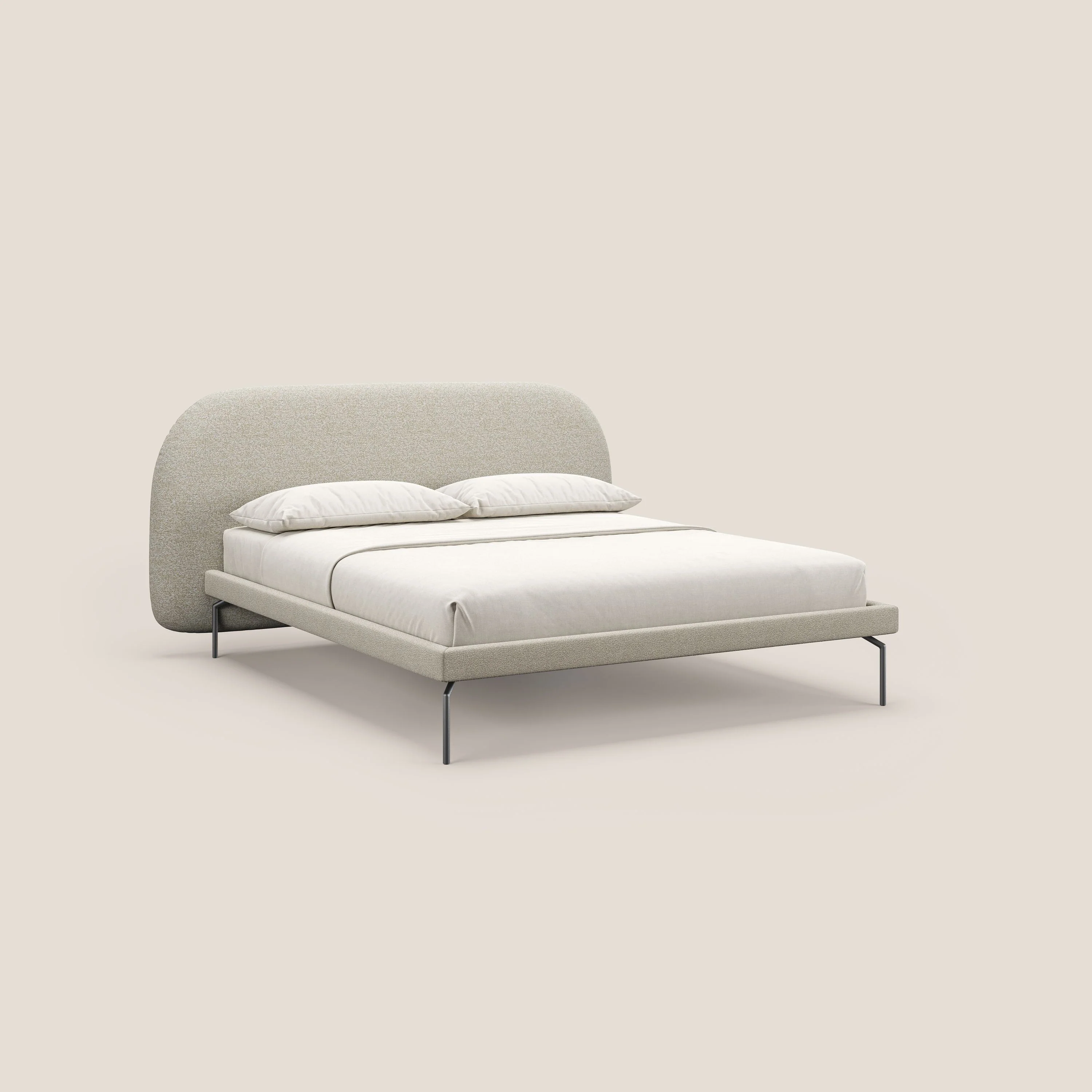Soleil lit rembourré design avec pieds hauts en métal en bouclette détachable T12 crÚme