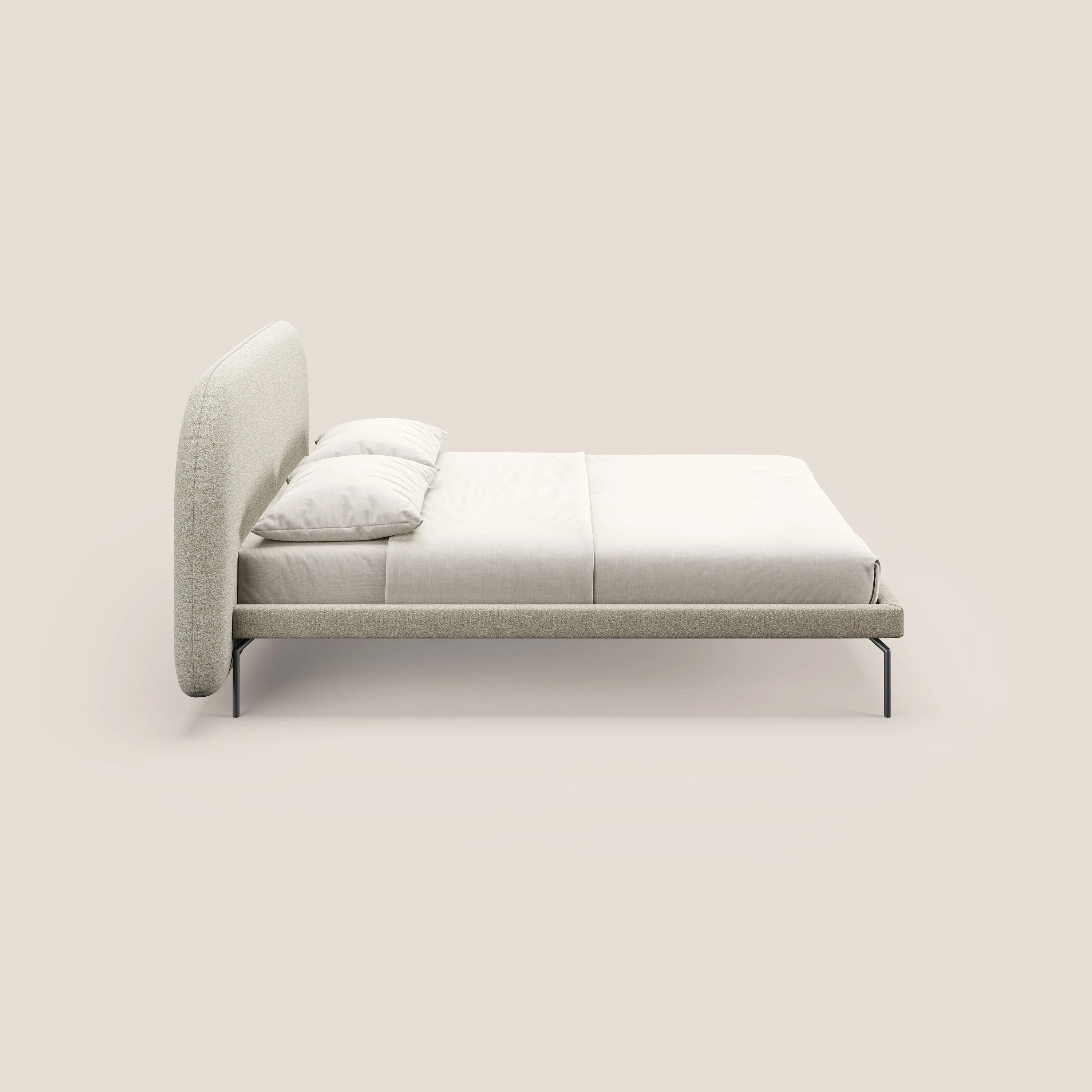 Soleil lit rembourré design avec pieds hauts en métal en bouclette détachable T12 crÚme - Image 3