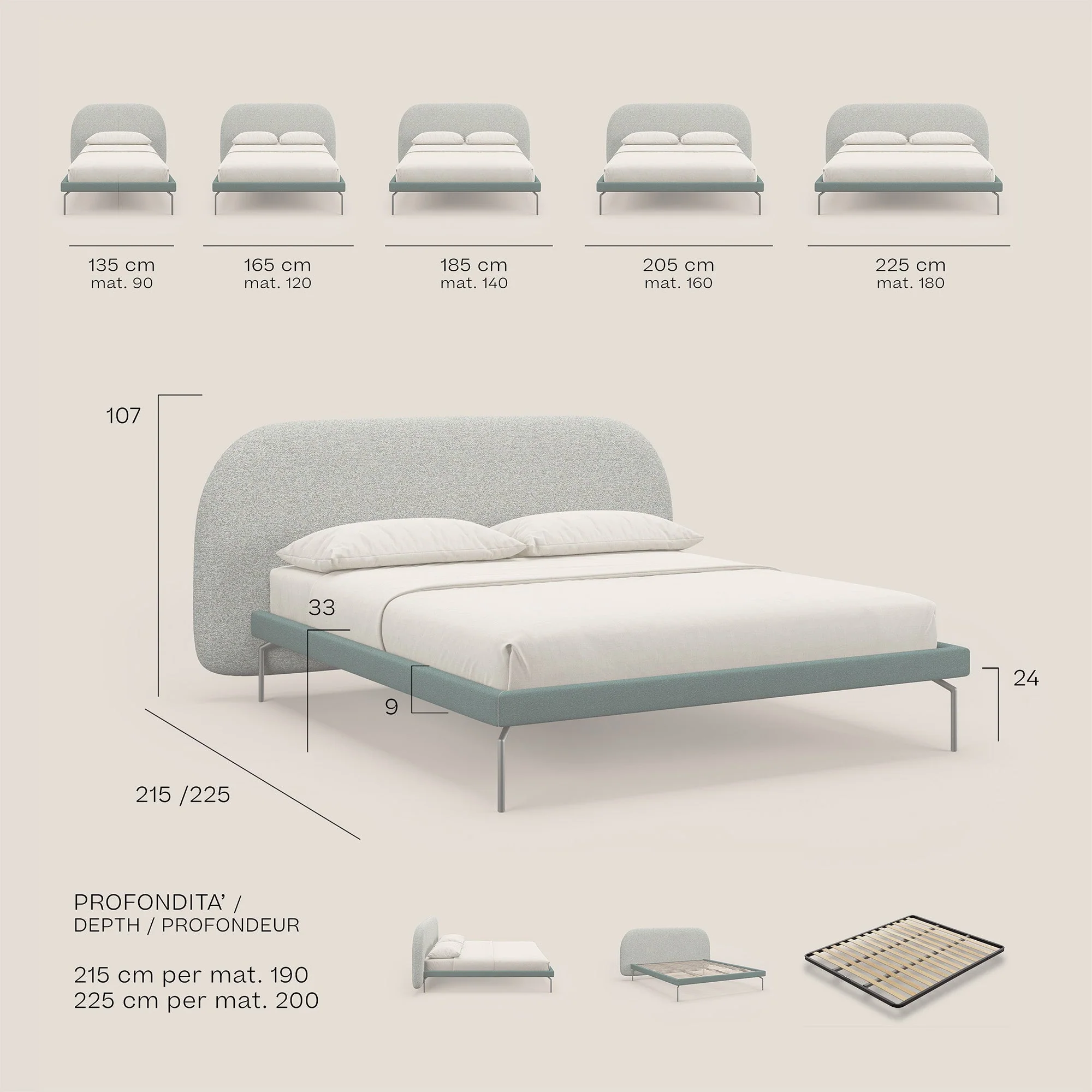 Soleil lit rembourré design avec pieds hauts en métal en bouclette détachable T12 crÚme - Image 9