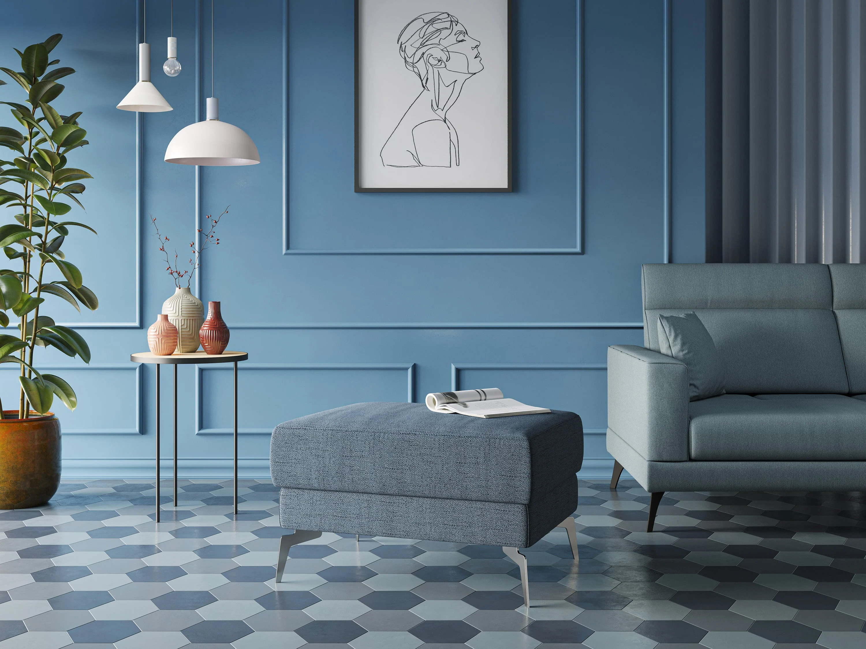 Star Pouf avec pieds hauts en tissu imperméable flammé T03 vert d'eau - Image 8