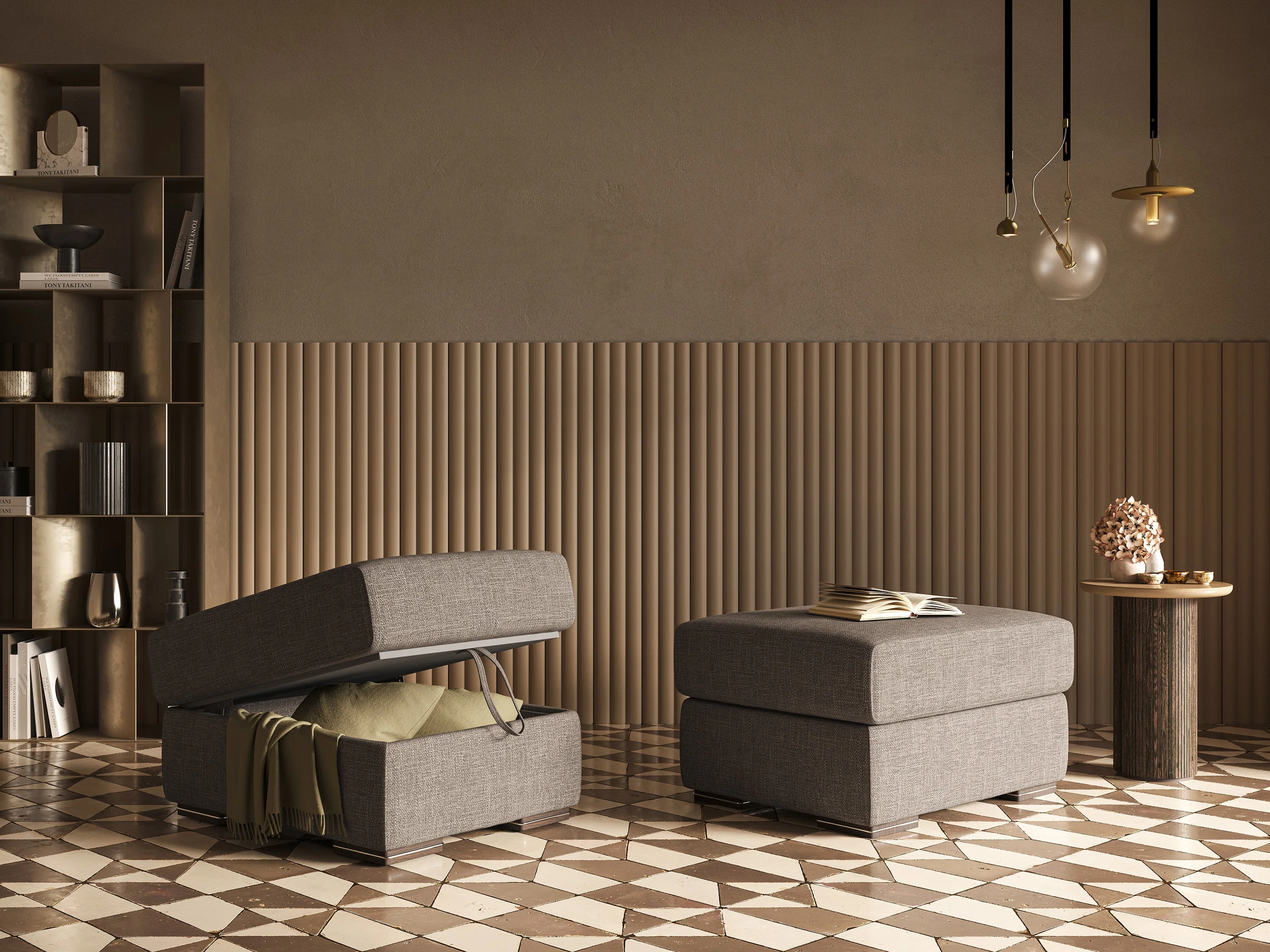 Sun pouf coffre en tissu imperméable doux entrelacé T06 marron - Image 10