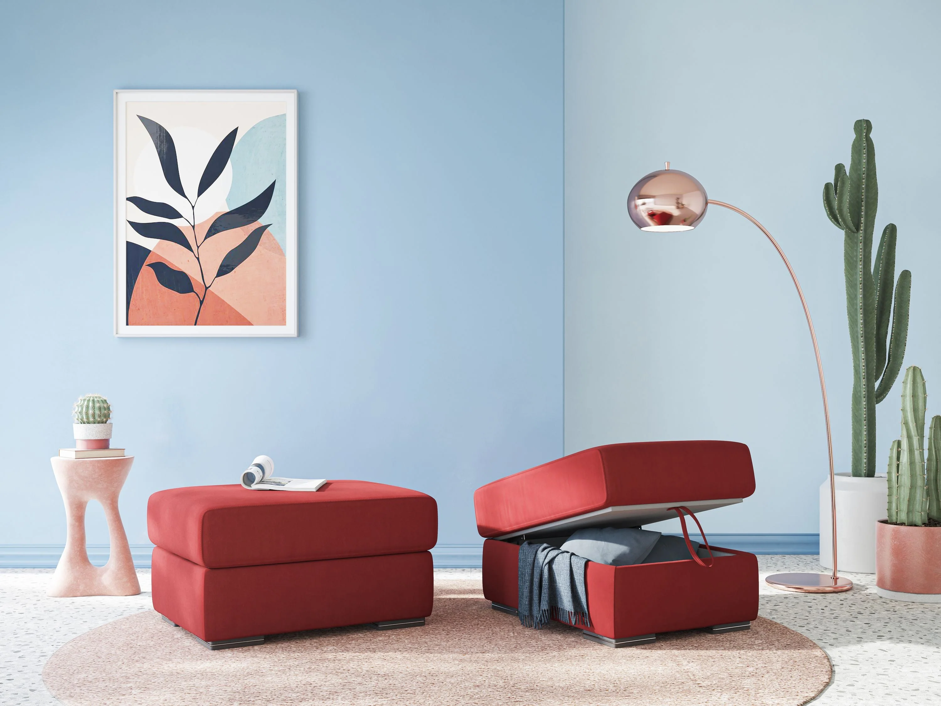 Sun pouf coffre en microfibre détachable T11 bleu canard - Image 10