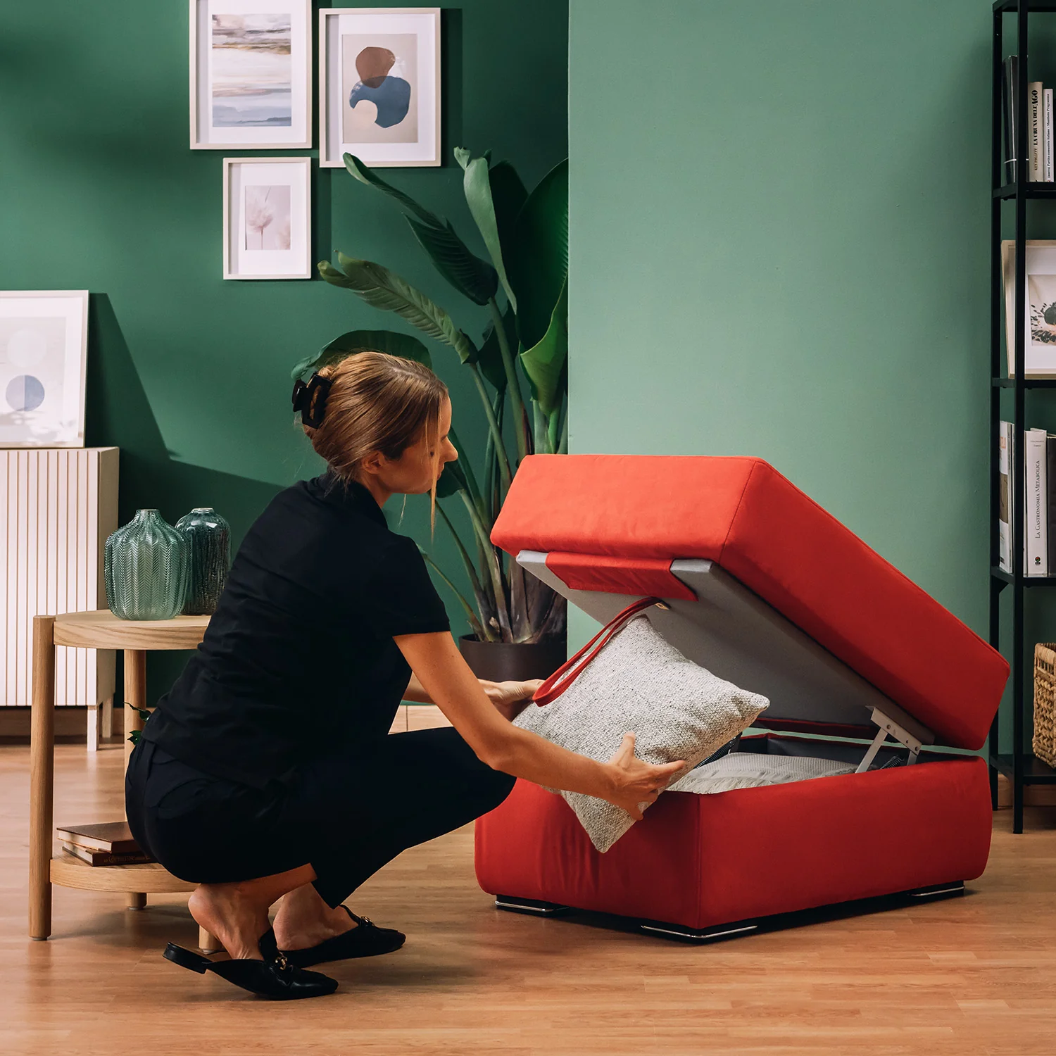 Sun pouf coffre en microfibre détachable T11 rouge - Image 2