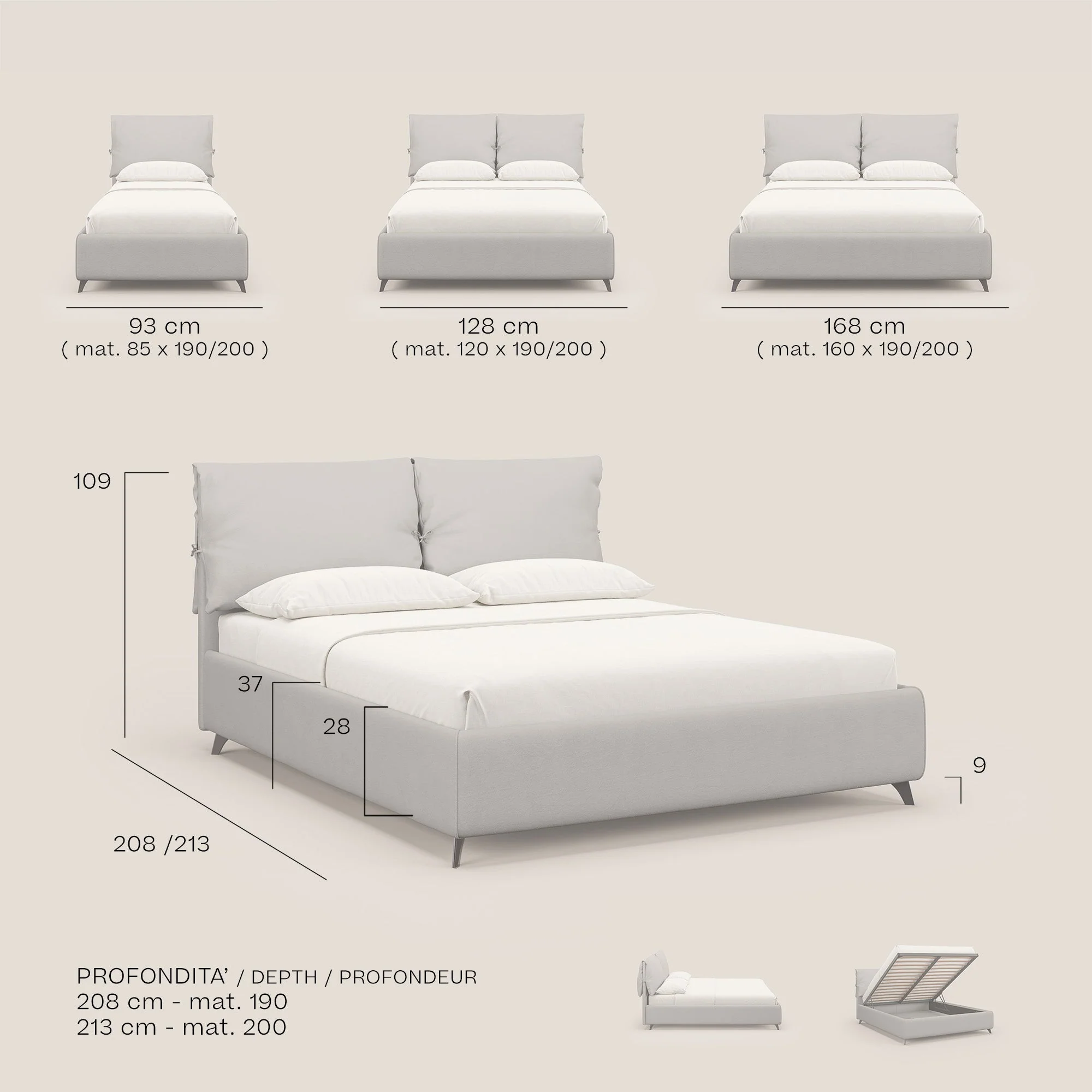 Susan lit rembourré avec coffre complètement déhoussable en microfibre détachable T11 beige - Image 9