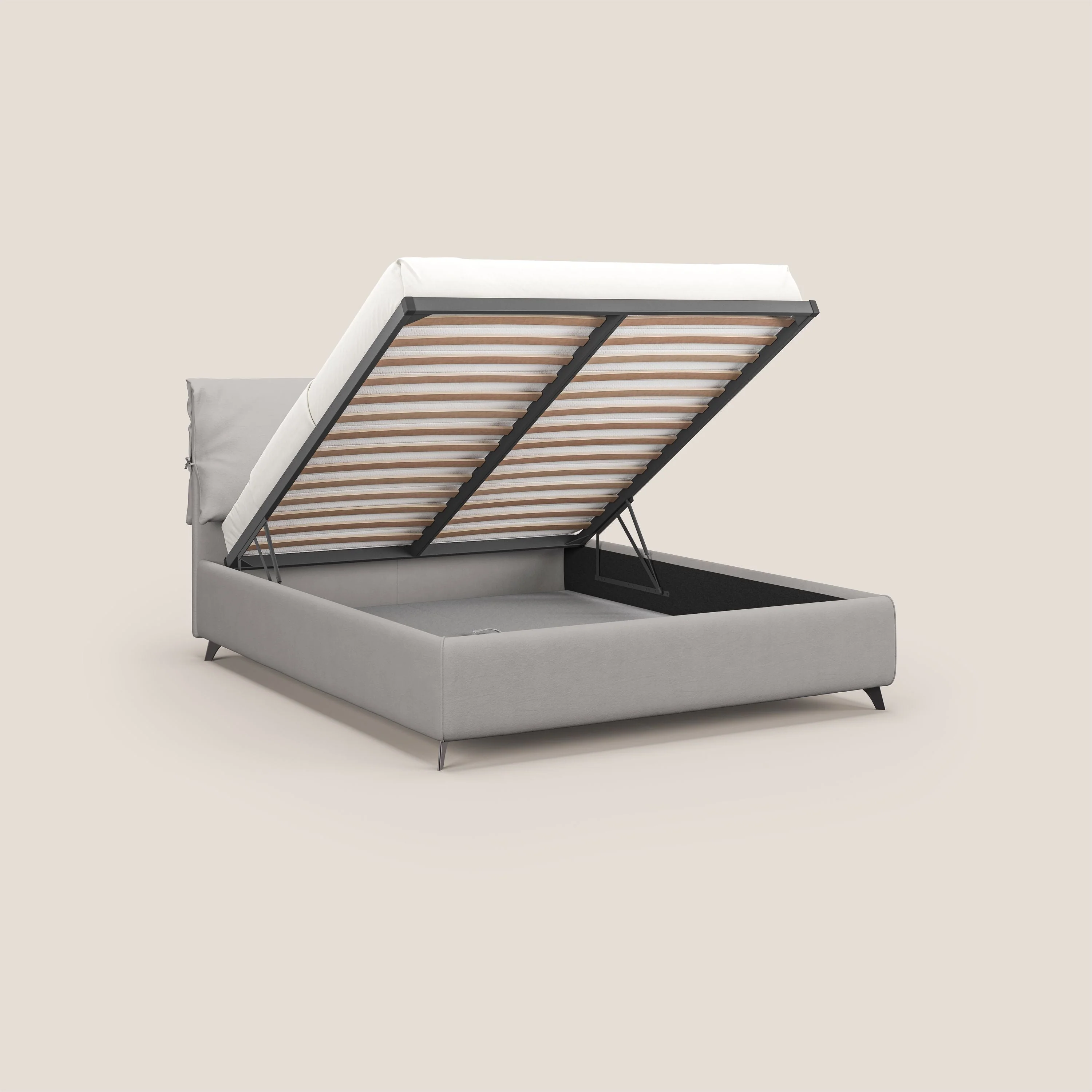 Susan lit rembourré avec coffre complètement déhoussable en microfibre détachable T11 gris clair - Image 2
