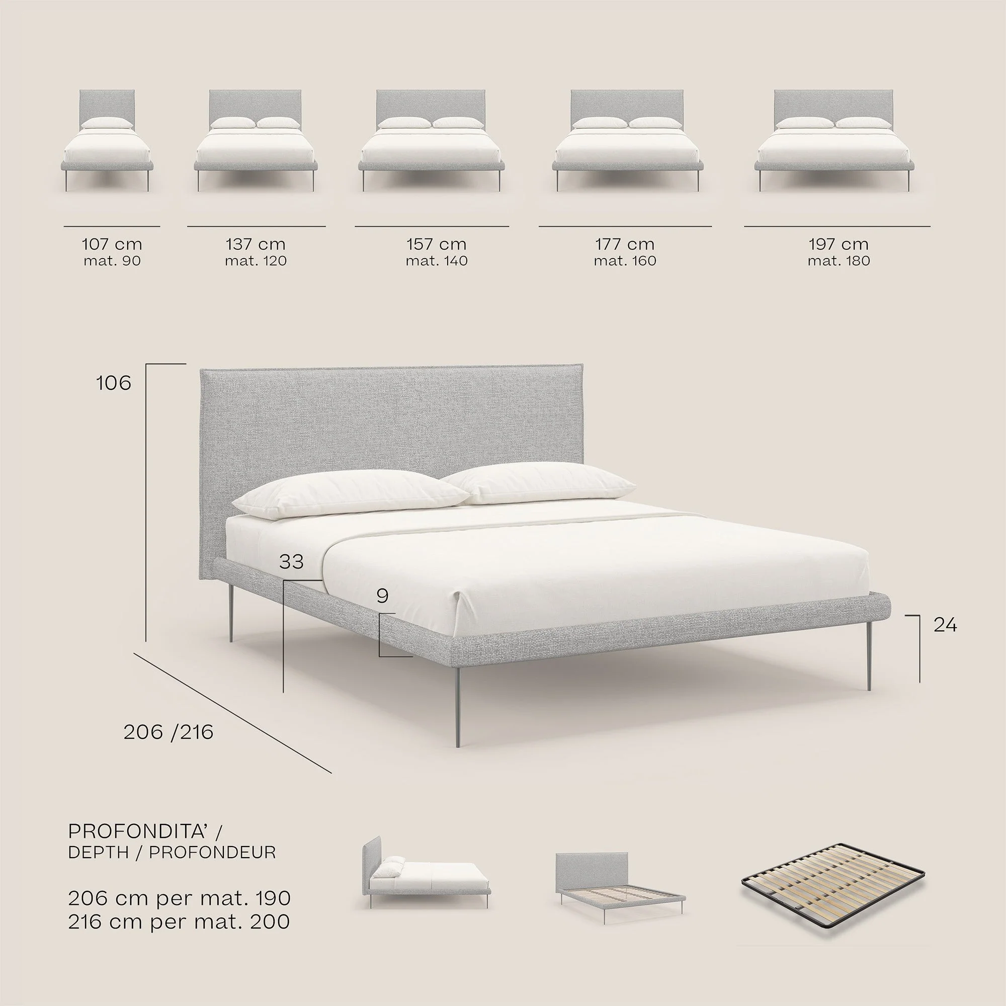 Theo lit moderne déhoussable avec pieds hauts en métal et tissu imperméable T10 anthracite - Image 10